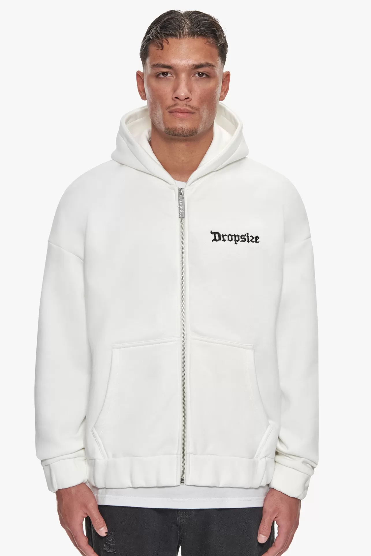 Dropsize SUPER HEAVY OVERSIZE BLANK ZIP HOODIE CREAM WHITE* Zips