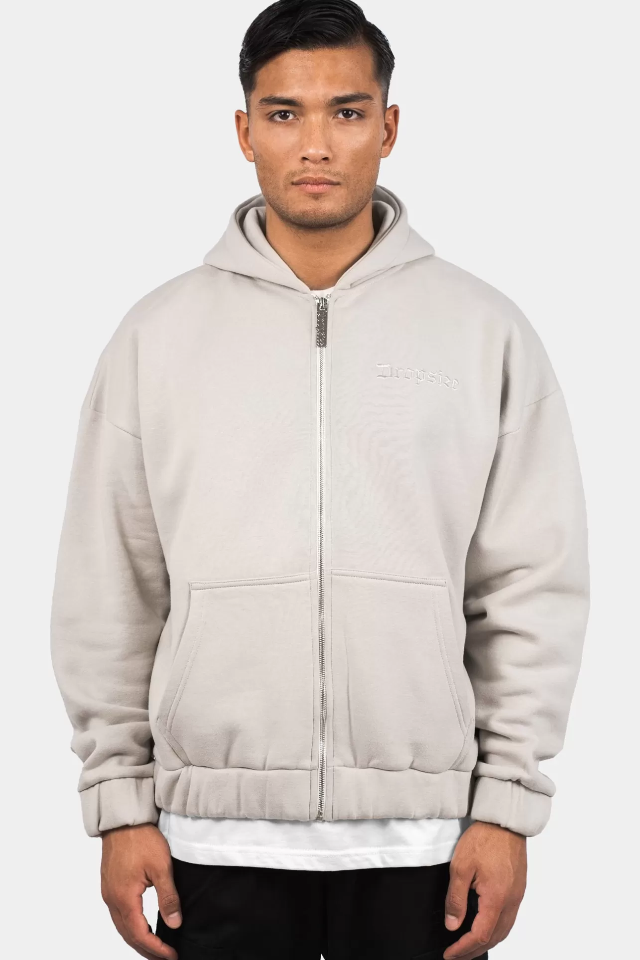 Dropsize SUPER HEAVY OVERSIZE BLANK ZIP HOODIE MOON BEAM* Zips