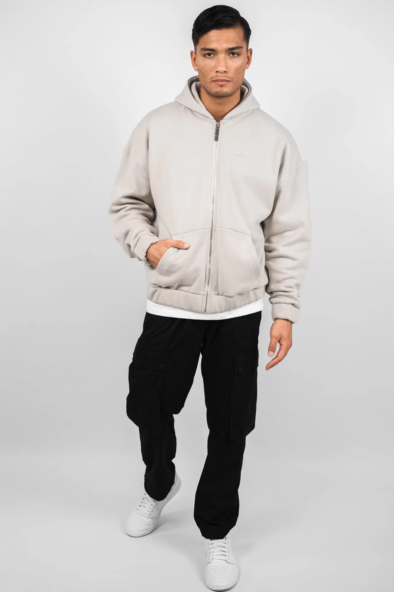 Dropsize SUPER HEAVY OVERSIZE BLANK ZIP HOODIE MOON BEAM* Zips