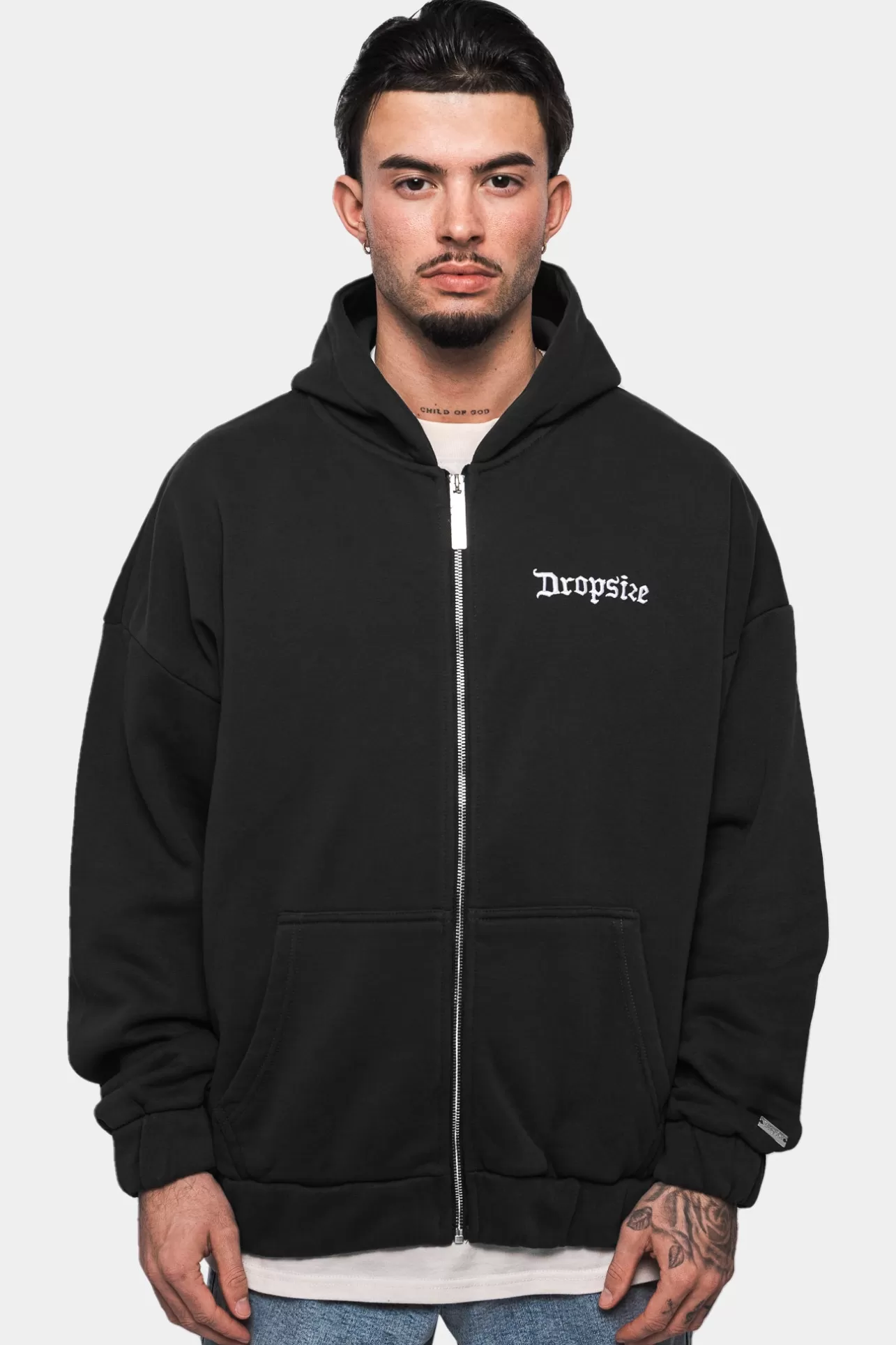 Dropsize SUPER HEAVY OVERSIZE BLANK ZIP HOODIE WASHED BLACK* Zips