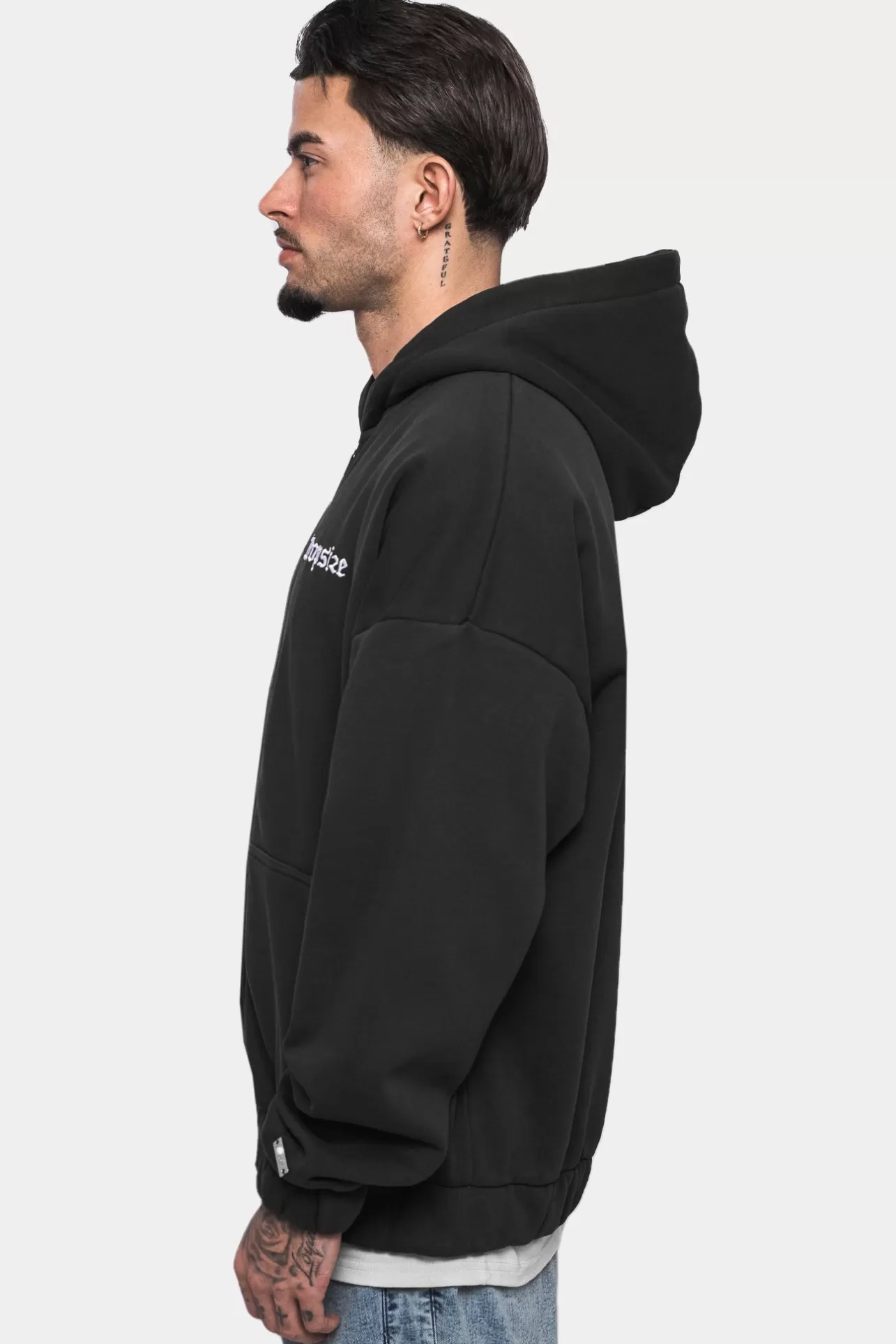 Dropsize SUPER HEAVY OVERSIZE BLANK ZIP HOODIE WASHED BLACK* Zips