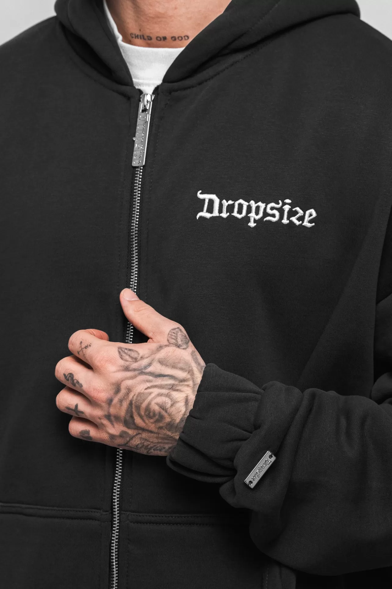 Dropsize SUPER HEAVY OVERSIZE BLANK ZIP HOODIE WASHED BLACK* Zips