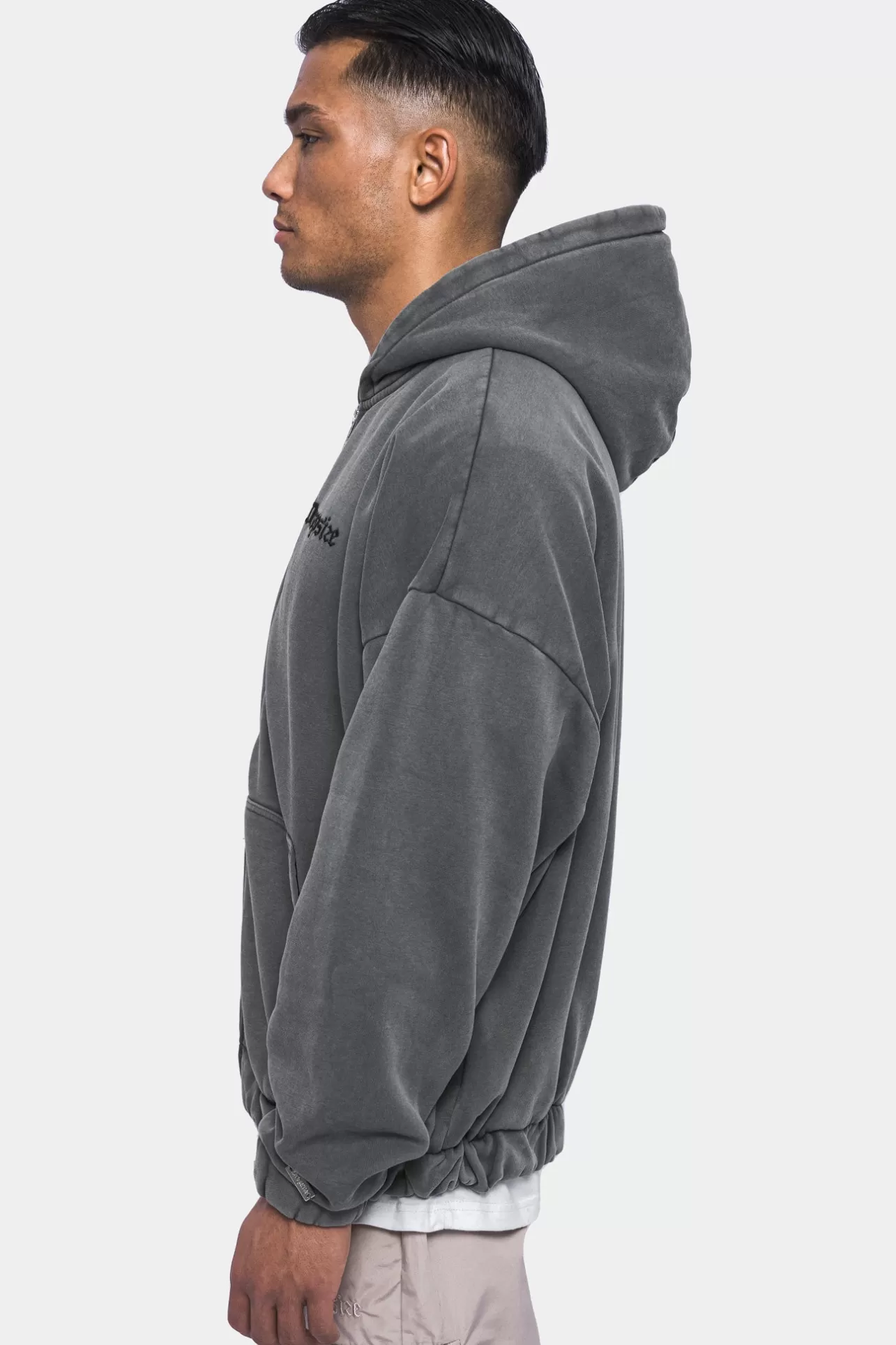 Dropsize SUPER HEAVY OVERSIZE BLANK ZIP HOODIE WASHED GRAY* Zips