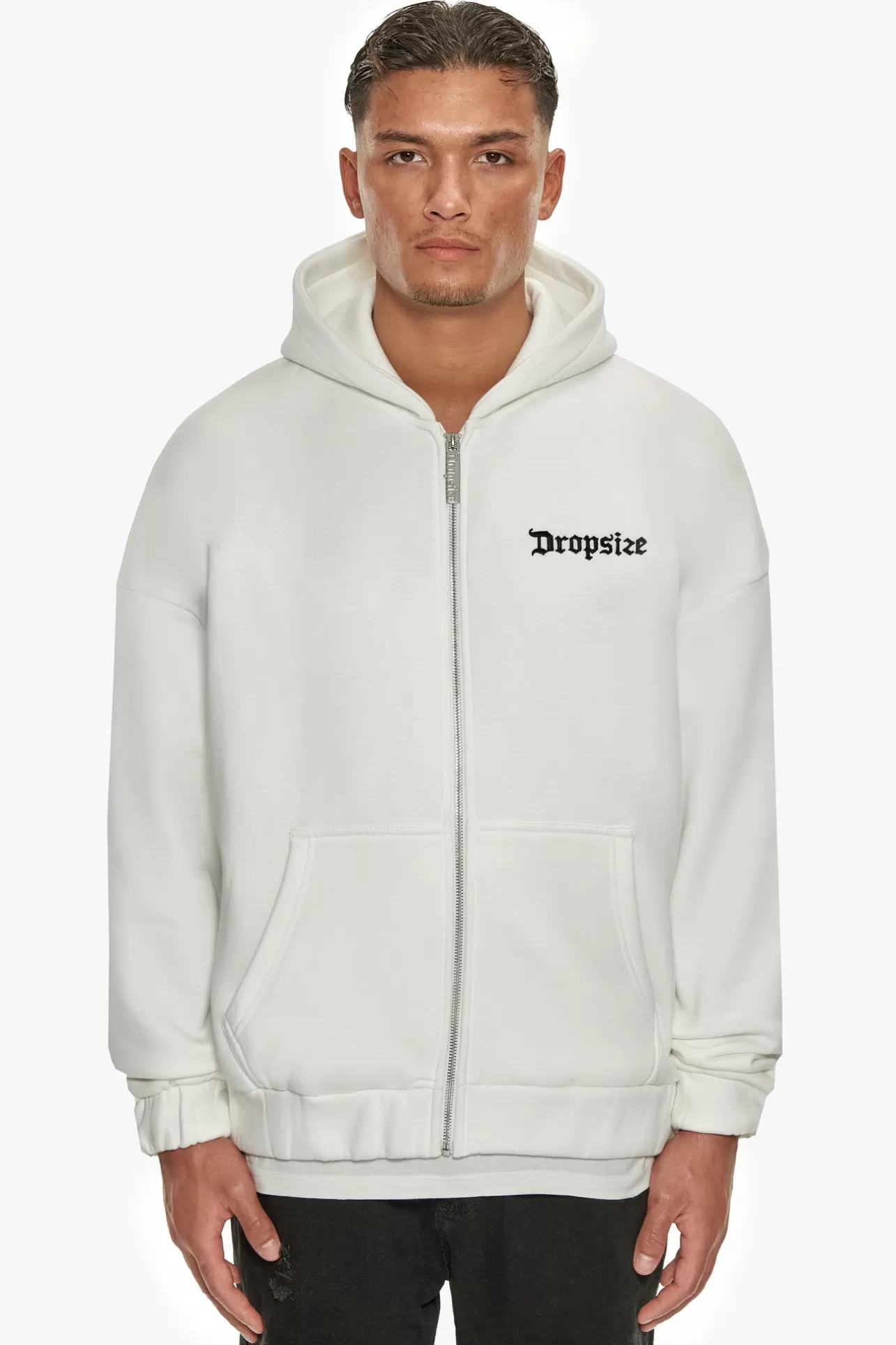 Dropsize SUPER HEAVY OVERSIZE BLANK ZIP HOODIE WASHED WHITE* Zips
