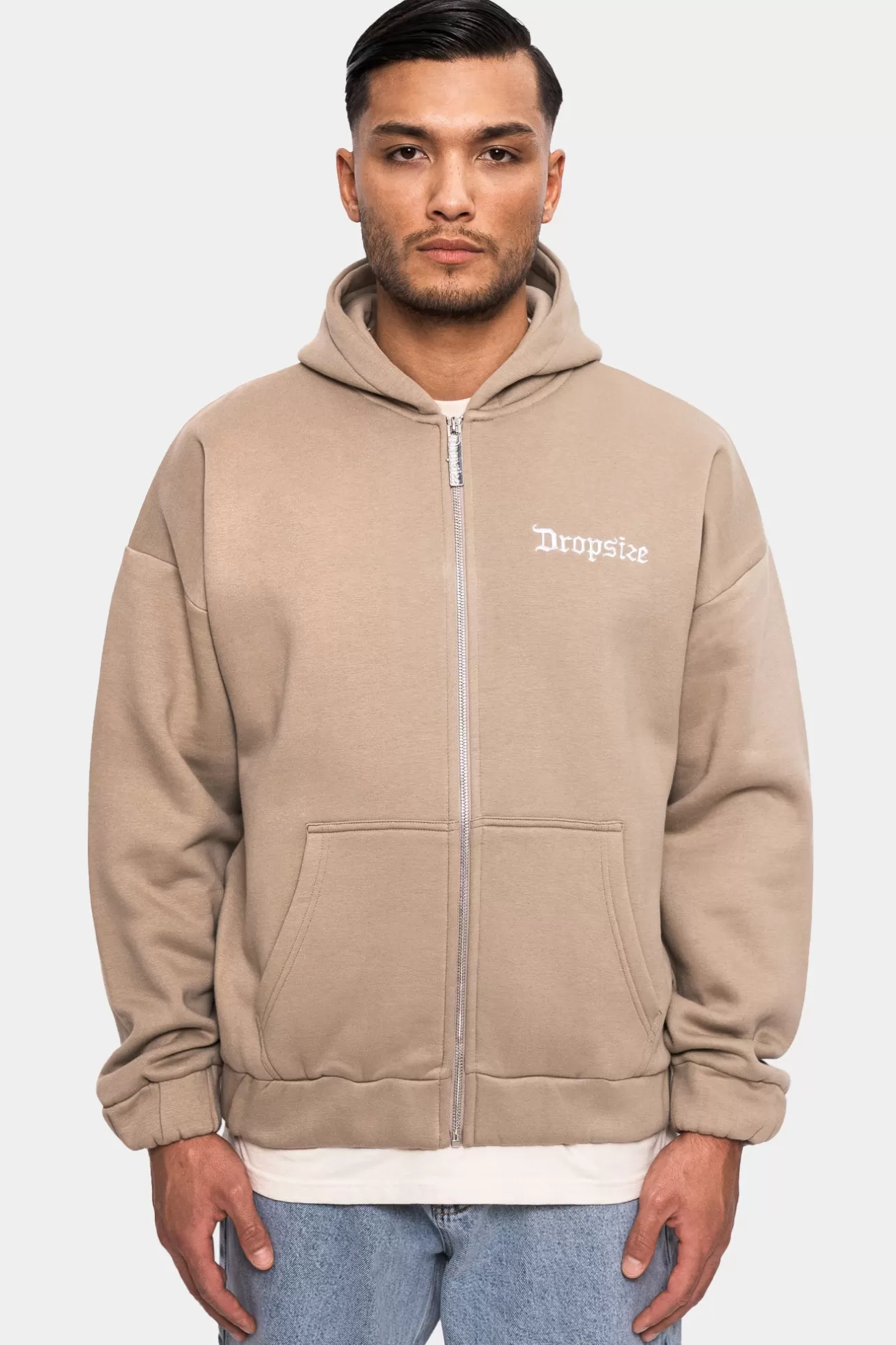 Dropsize SUPER HEAVY OVERSIZE BLANK ZIP HOODIE WEATHERED TEAK* Zips