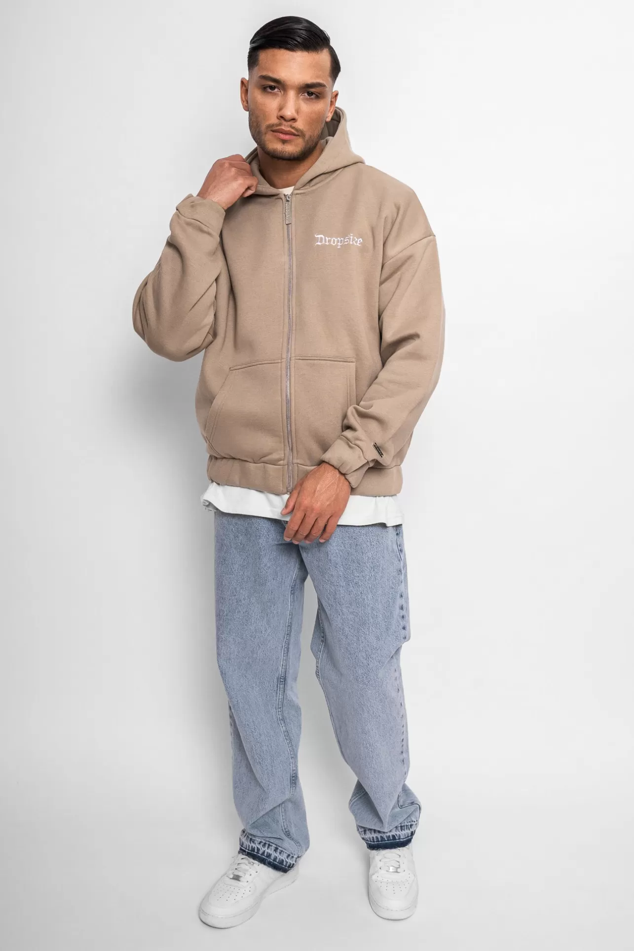 Dropsize SUPER HEAVY OVERSIZE BLANK ZIP HOODIE WEATHERED TEAK* Zips