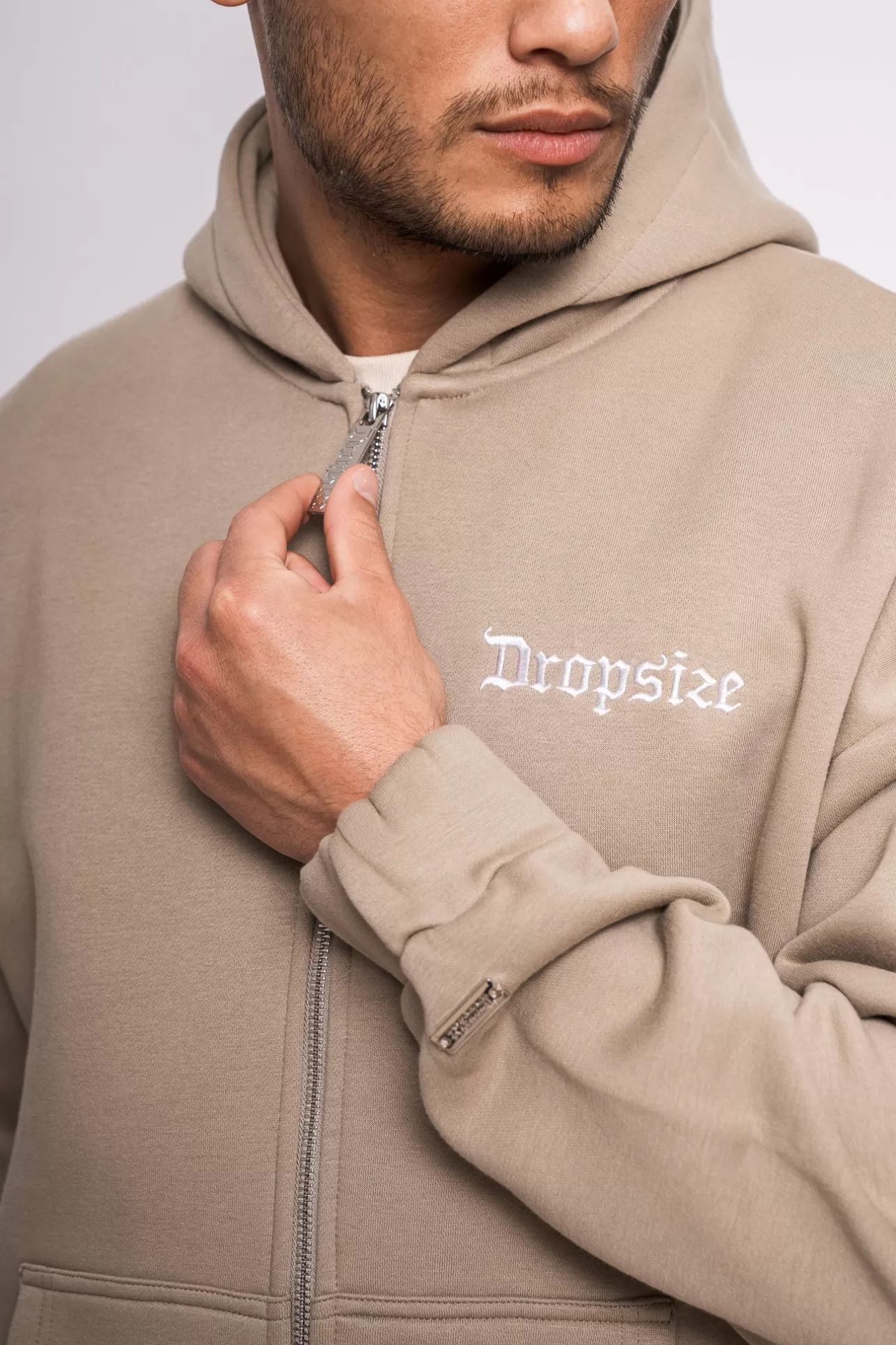 Dropsize SUPER HEAVY OVERSIZE BLANK ZIP HOODIE WEATHERED TEAK* Zips