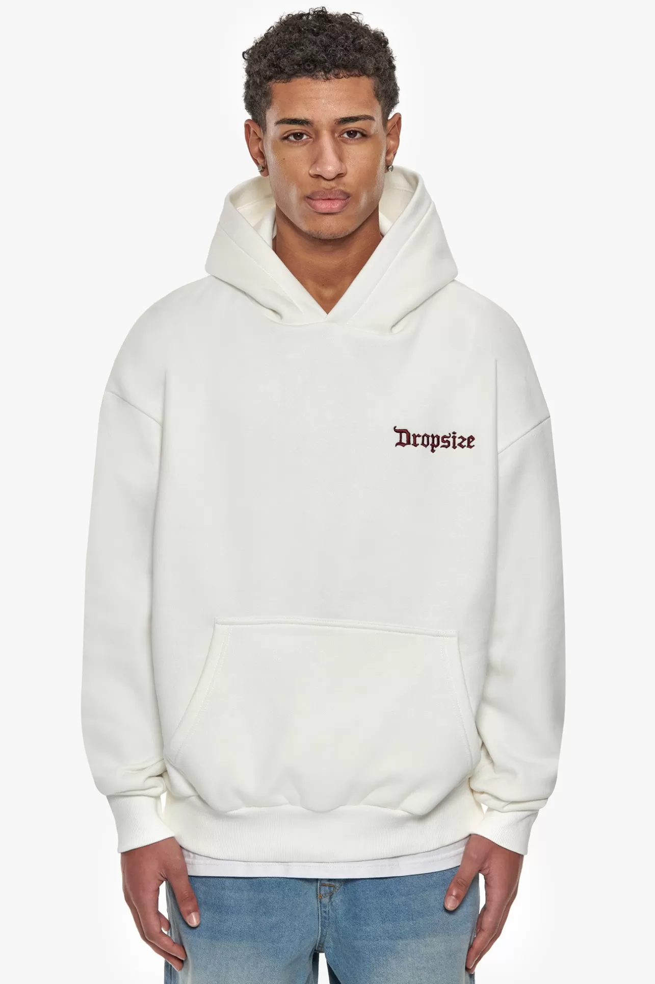 Dropsize SUPER HEAVY OVERSIZE EMBO HOODIE CREAM BORDEAUX* Hoodie