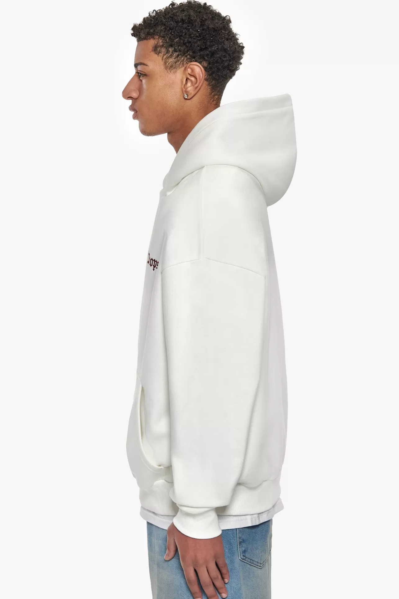Dropsize SUPER HEAVY OVERSIZE EMBO HOODIE CREAM BORDEAUX* Hoodie