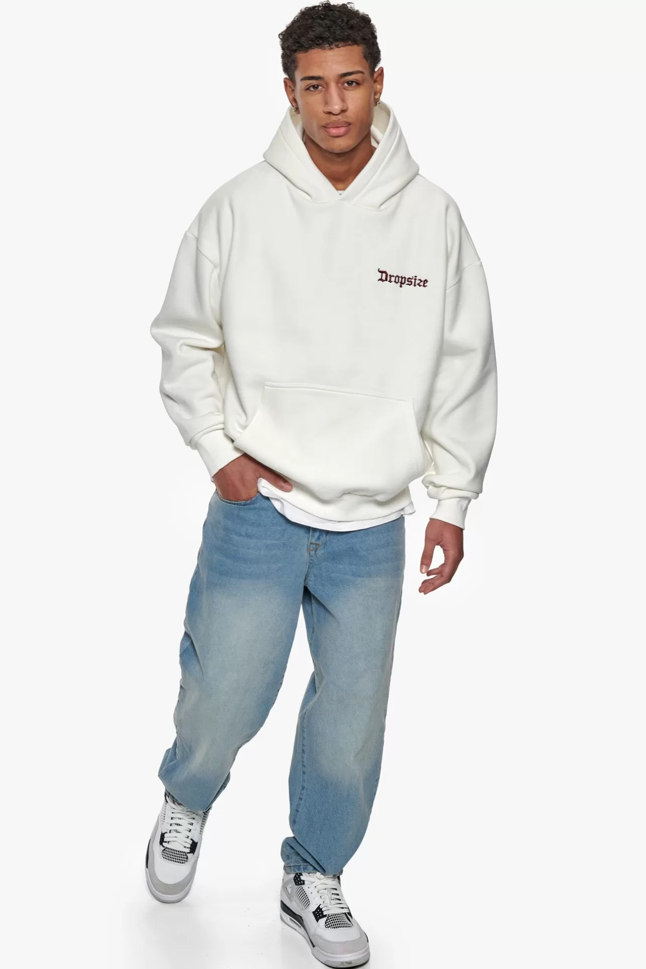 Dropsize SUPER HEAVY OVERSIZE EMBO HOODIE CREAM BORDEAUX* Hoodie
