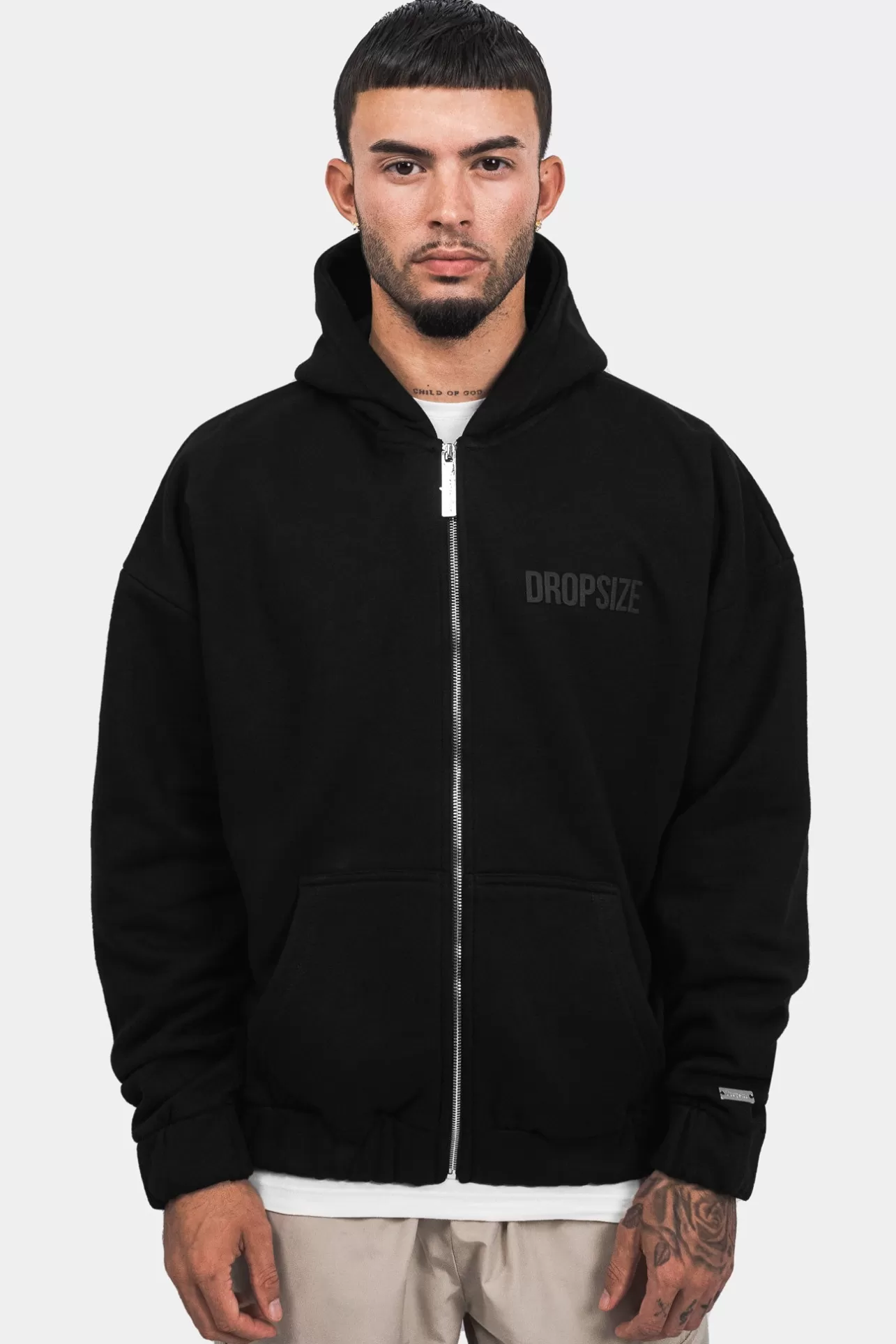 Dropsize SUPER HEAVY OVERSIZE HD PRINT ZIP HOODIE BLACK* Zips