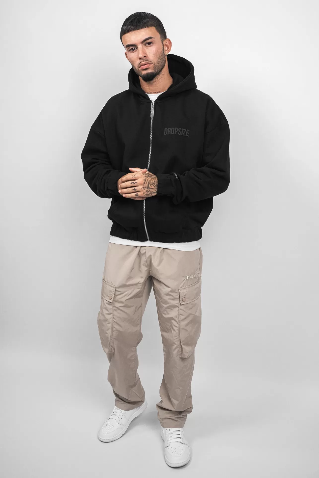 Dropsize SUPER HEAVY OVERSIZE HD PRINT ZIP HOODIE BLACK* Zips