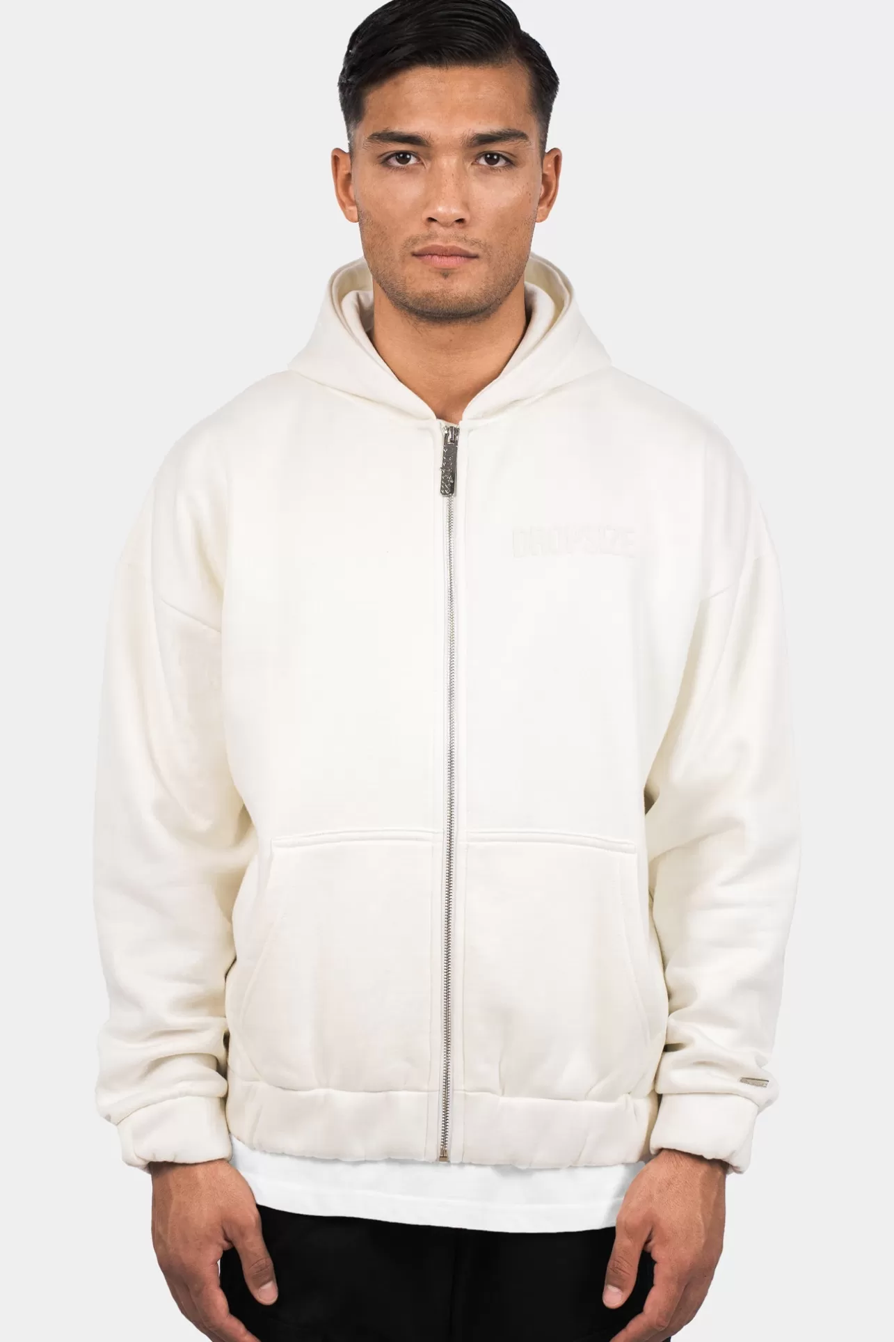 Dropsize SUPER HEAVY OVERSIZE HD PRINT ZIP HOODIE CREAM WHITE* Zips