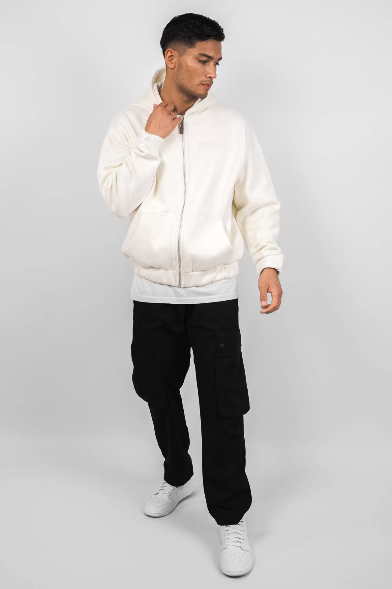 Dropsize SUPER HEAVY OVERSIZE HD PRINT ZIP HOODIE CREAM WHITE* Zips
