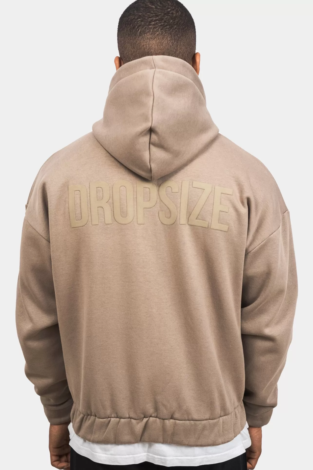 Dropsize SUPER HEAVY OVERSIZE HD PRINT ZIP HOODIE SILVER MINK* Zips