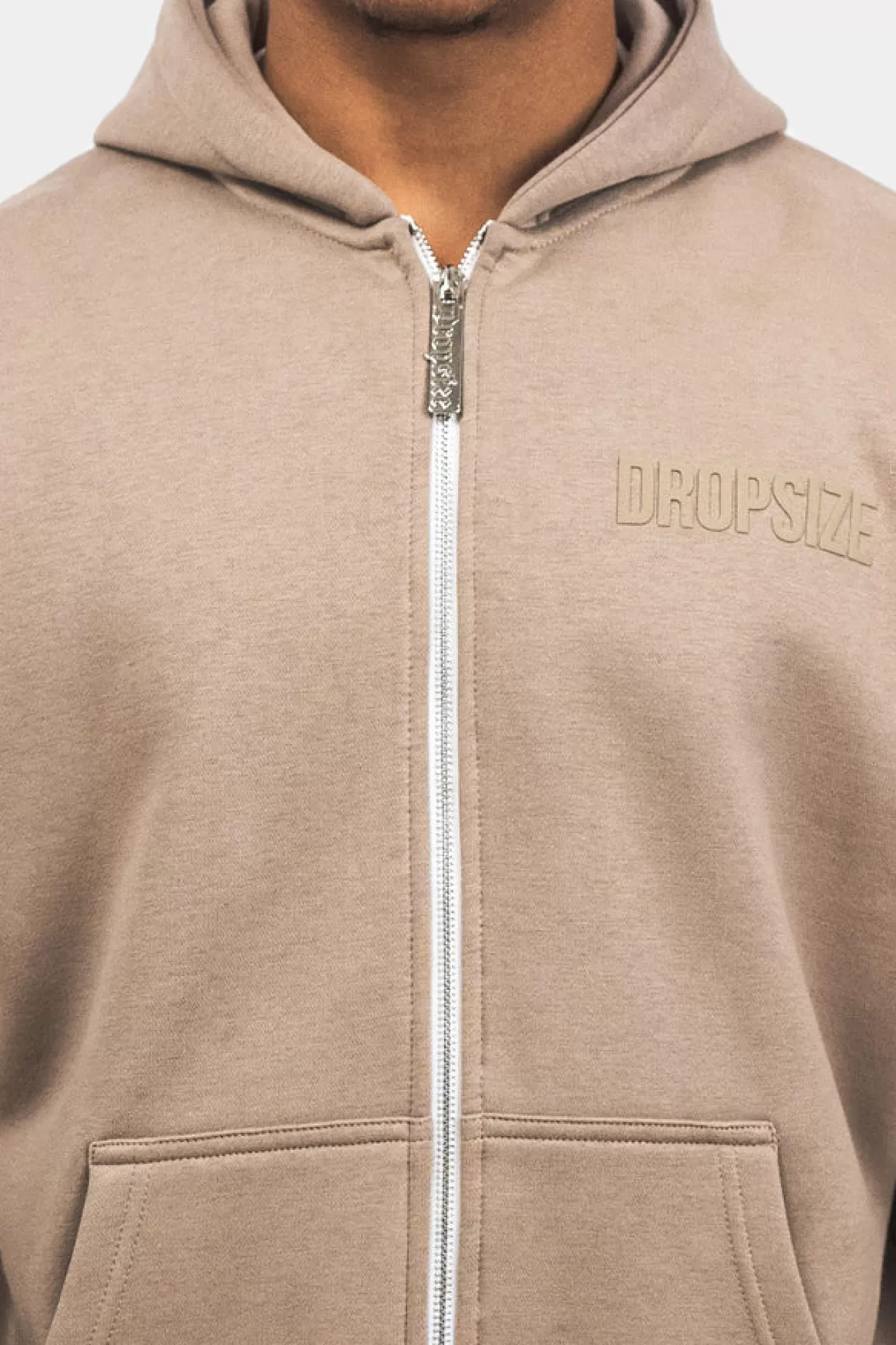 Dropsize SUPER HEAVY OVERSIZE HD PRINT ZIP HOODIE SILVER MINK* Zips