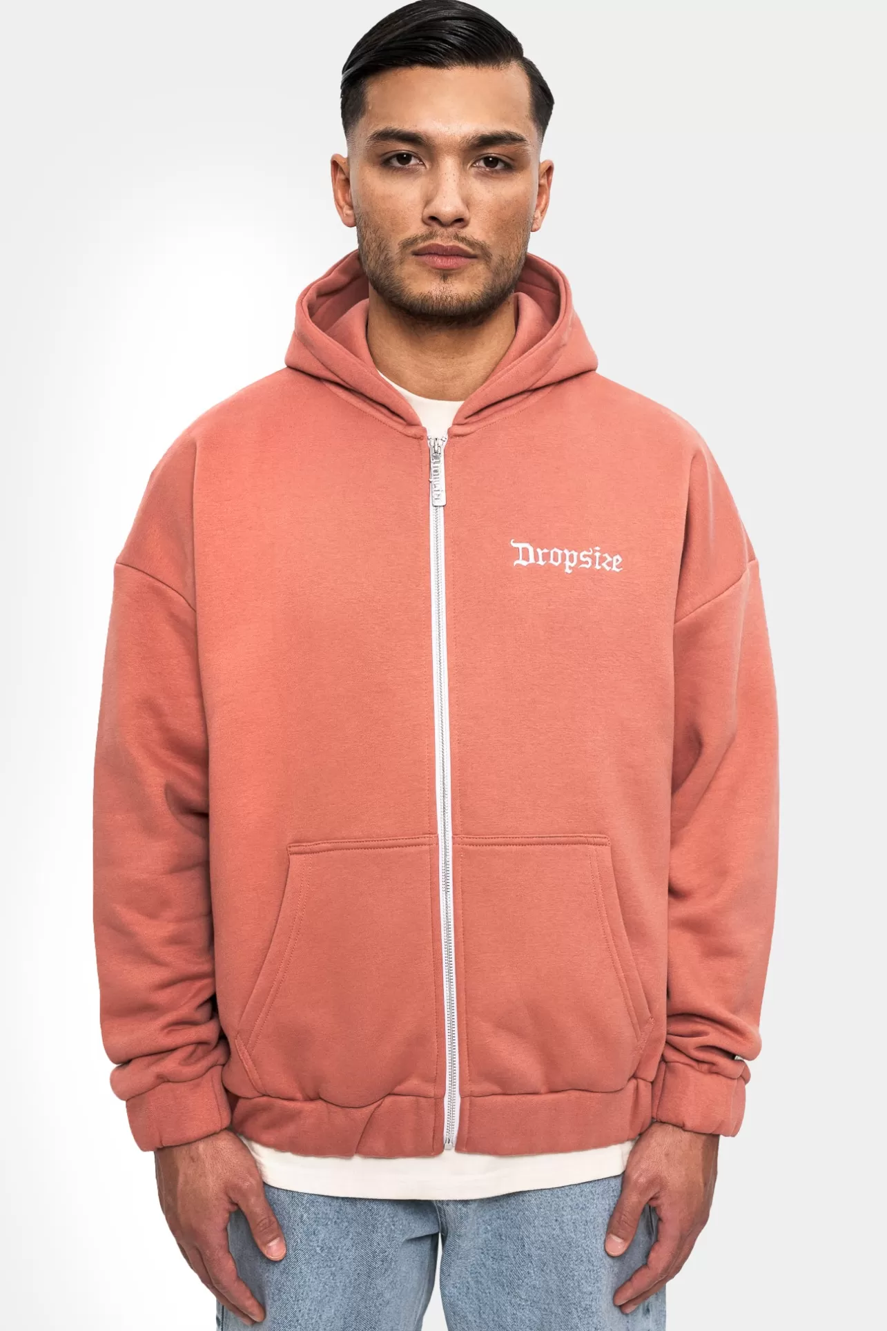 Dropsize SUPER HEAVY OVERSIZE LOGO DESIGN ZIP HOODIE CANYON CLAY* Zips