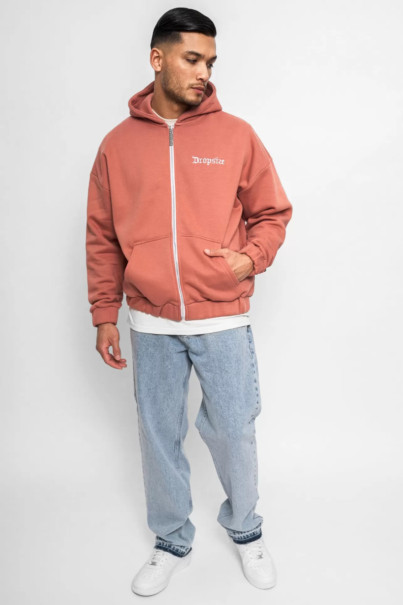 Dropsize SUPER HEAVY OVERSIZE LOGO DESIGN ZIP HOODIE CANYON CLAY* Zips