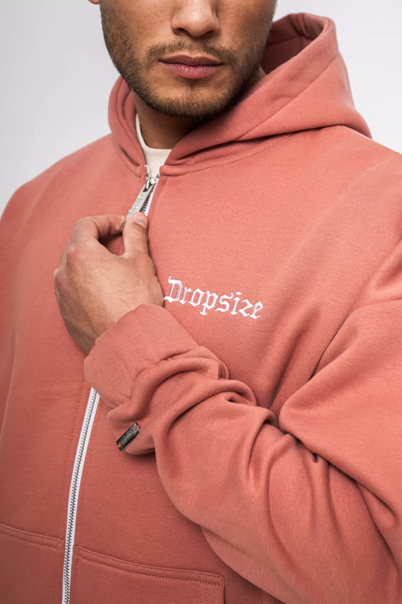 Dropsize SUPER HEAVY OVERSIZE LOGO DESIGN ZIP HOODIE CANYON CLAY* Zips