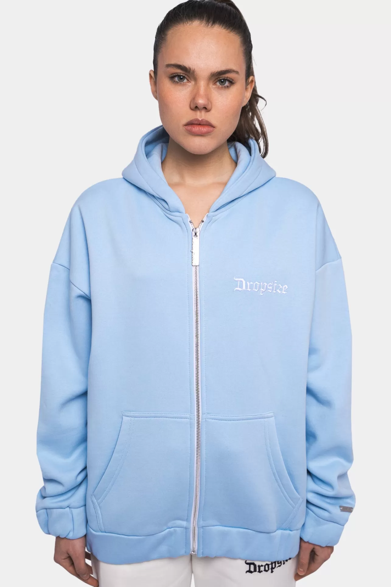 Dropsize SUPER HEAVY OVERSIZE LOGO ZIP HOODIE BABY BLUE*Women Women
