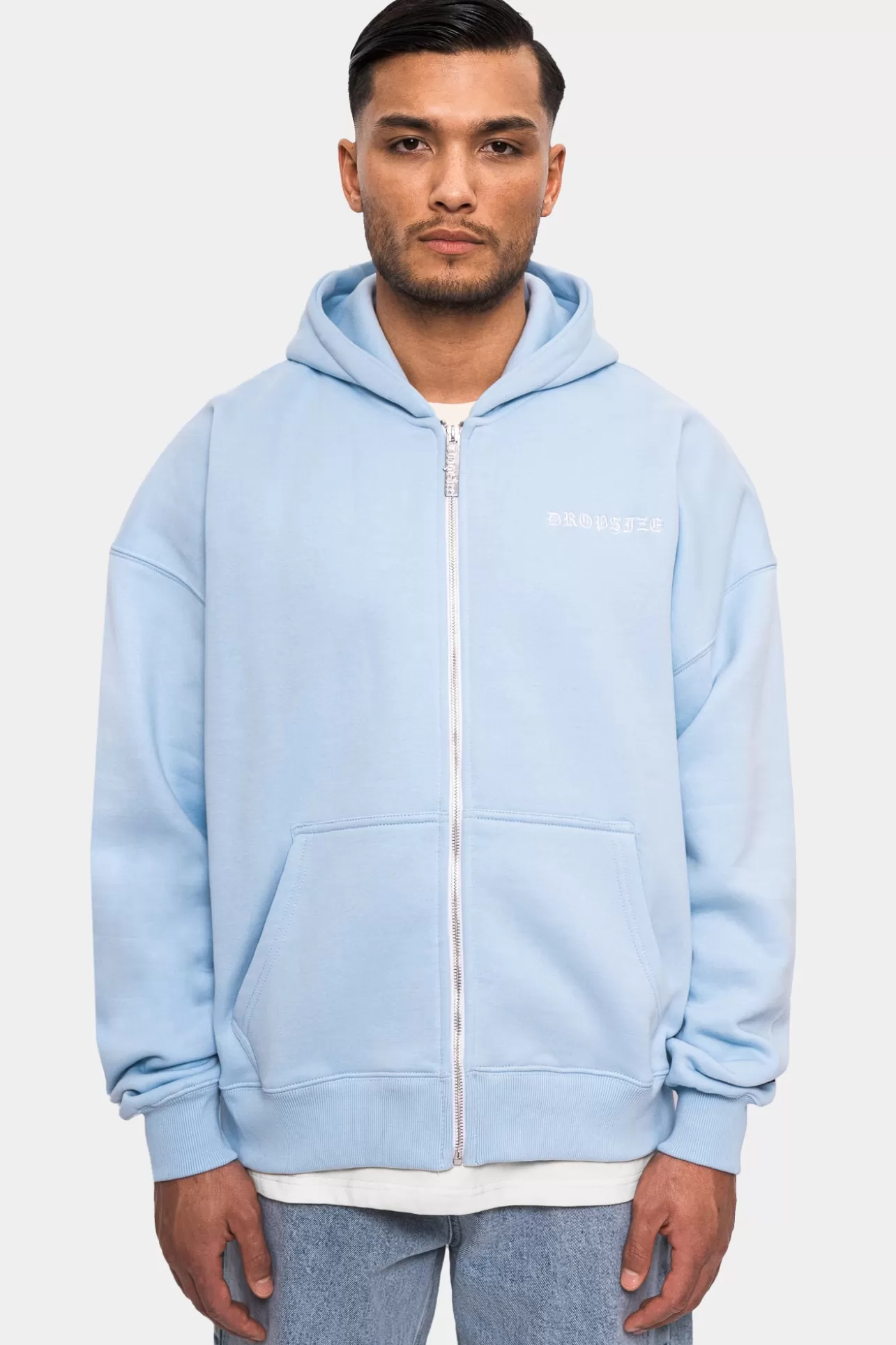 Dropsize SUPER HEAVY OVERSIZE LOGO ZIP HOODIE BABY BLUE* Zips