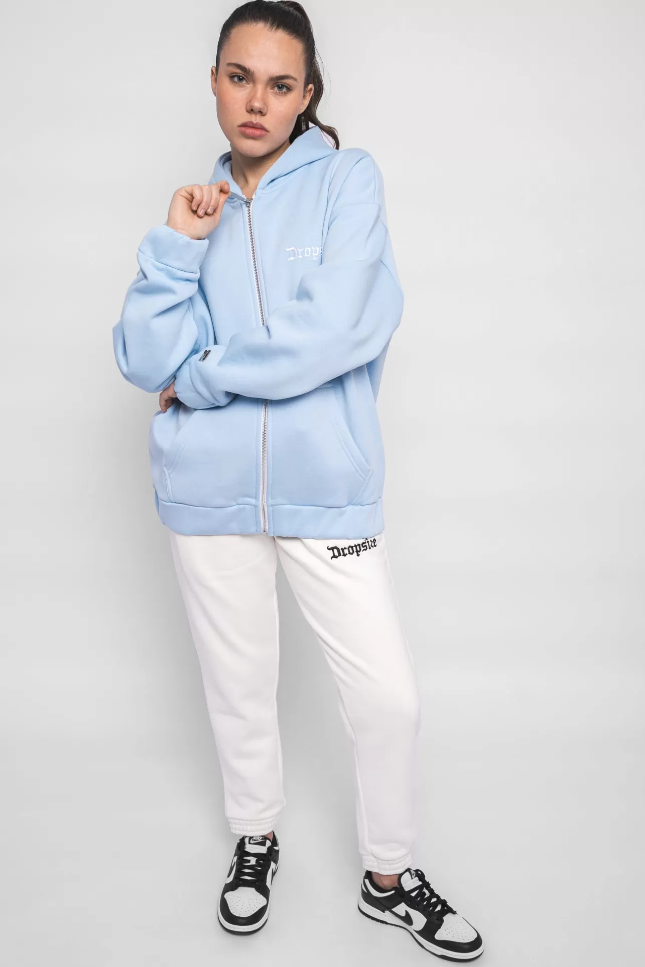 Dropsize SUPER HEAVY OVERSIZE LOGO ZIP HOODIE BABY BLUE*Women Women