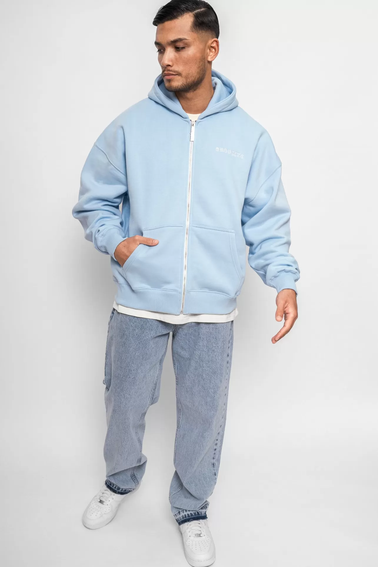 Dropsize SUPER HEAVY OVERSIZE LOGO ZIP HOODIE BABY BLUE* Zips