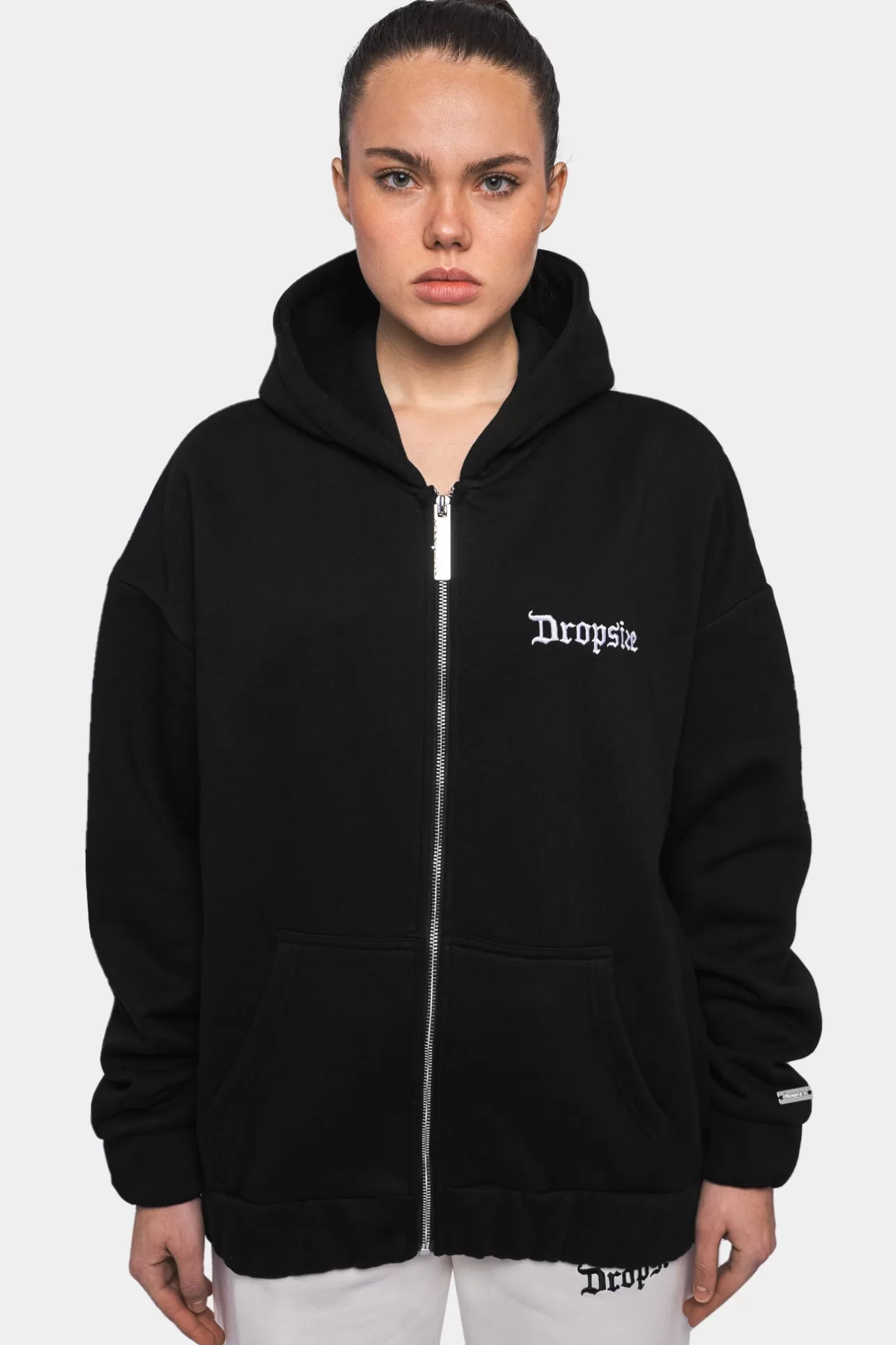 Dropsize SUPER HEAVY OVERSIZE LOGO ZIP HOODIE BLACK*Women Women