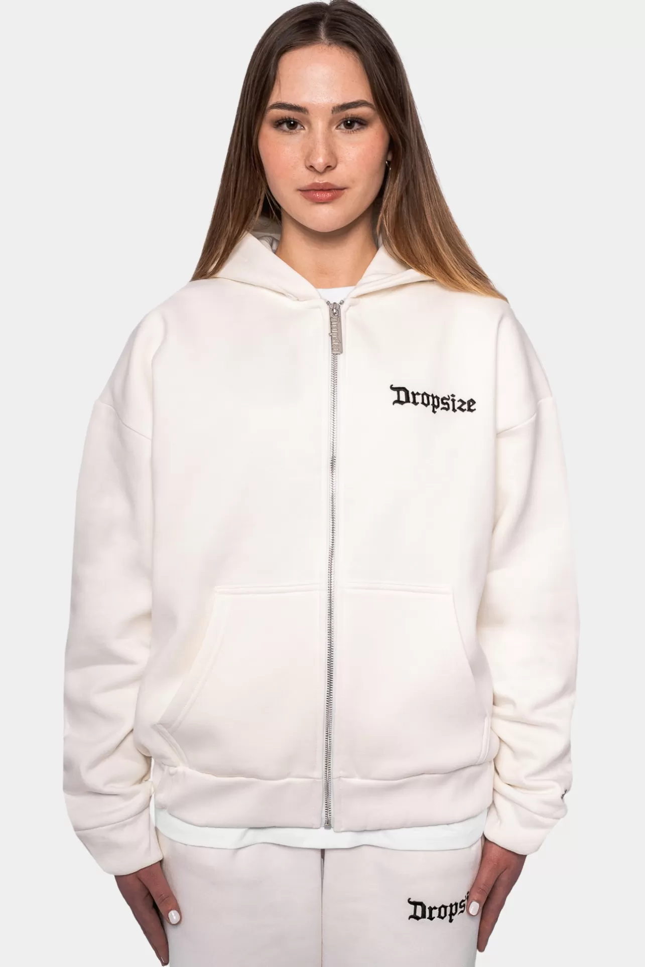 Dropsize SUPER HEAVY OVERSIZE LOGO ZIP HOODIE CREAM WHITE*Women Women | Zips
