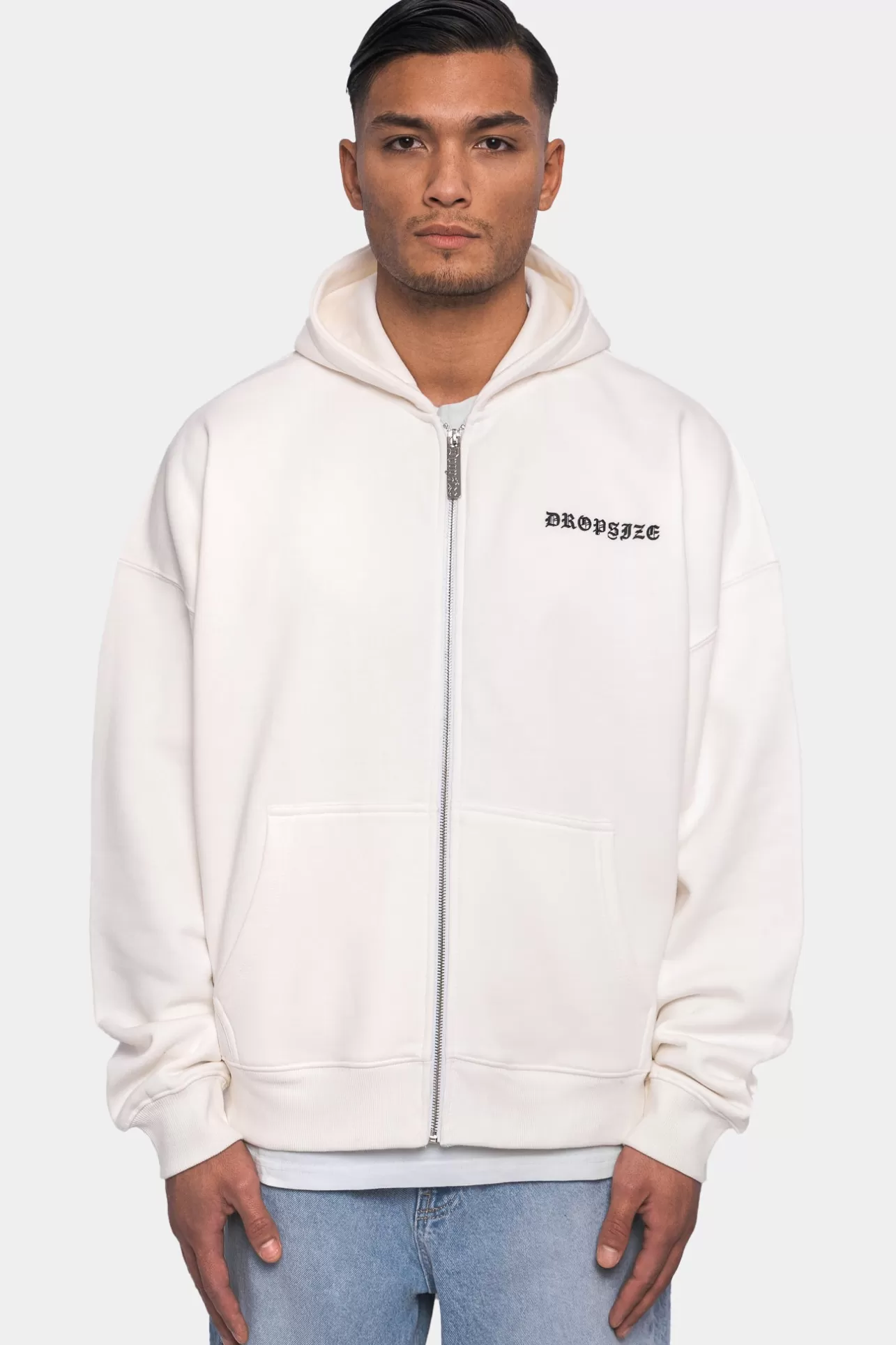 Dropsize SUPER HEAVY OVERSIZE LOGO ZIP HOODIE CREAM WHITE* Zips