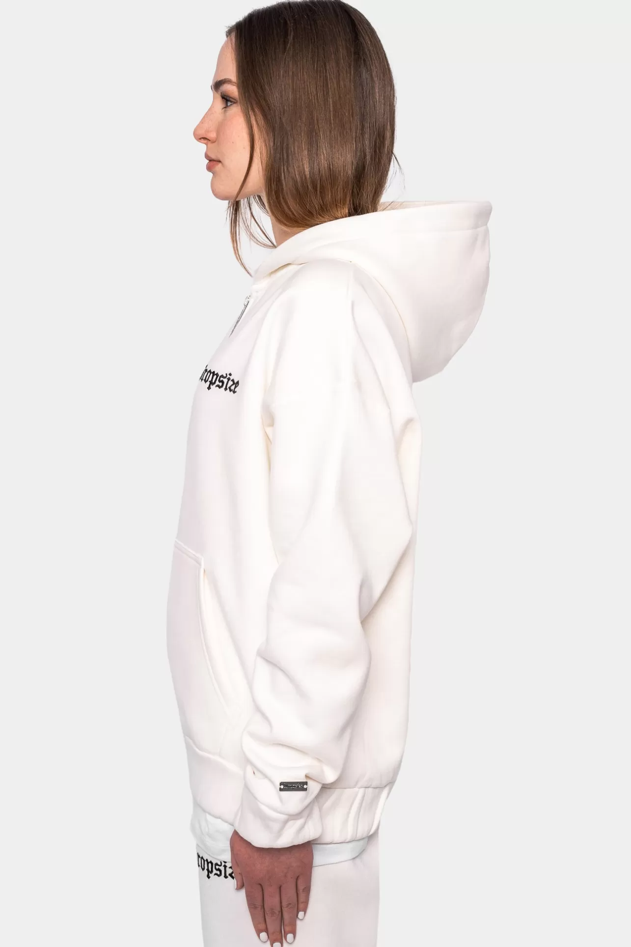Dropsize SUPER HEAVY OVERSIZE LOGO ZIP HOODIE CREAM WHITE*Women Women | Zips