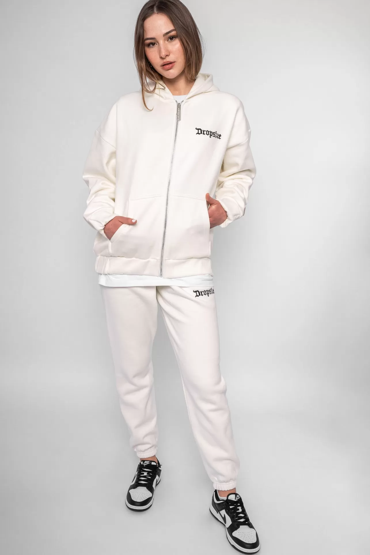 Dropsize SUPER HEAVY OVERSIZE LOGO ZIP HOODIE CREAM WHITE*Women Women | Zips
