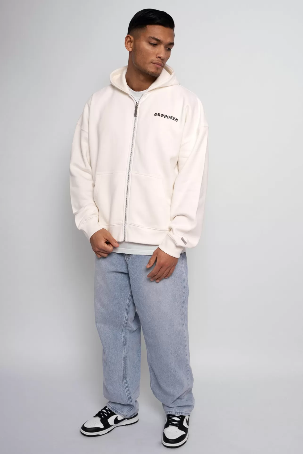Dropsize SUPER HEAVY OVERSIZE LOGO ZIP HOODIE CREAM WHITE* Zips