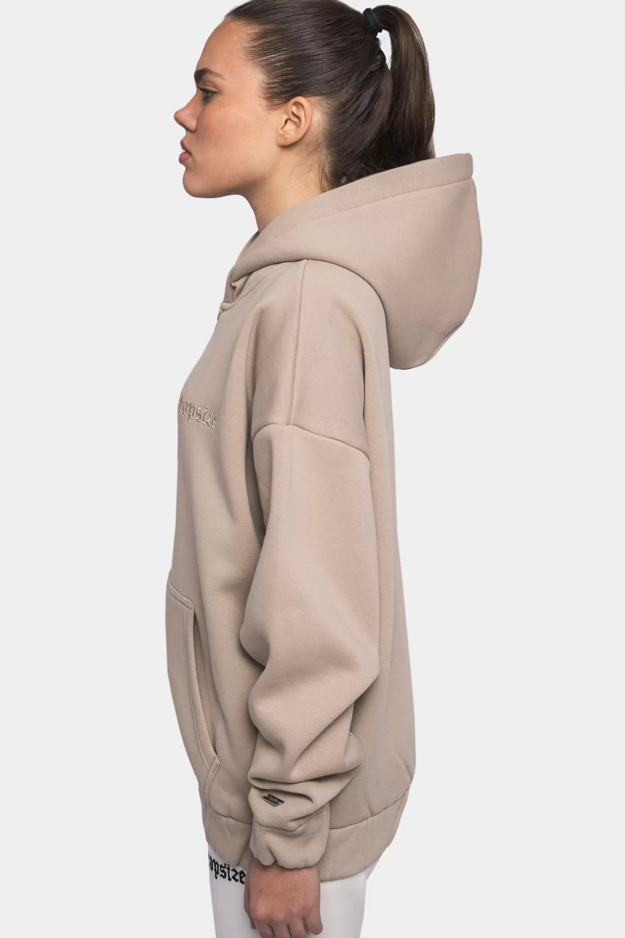 Dropsize SUPER HEAVY OVERSIZE LOGO ZIP HOODIE LIGHT BROWN*Women Women