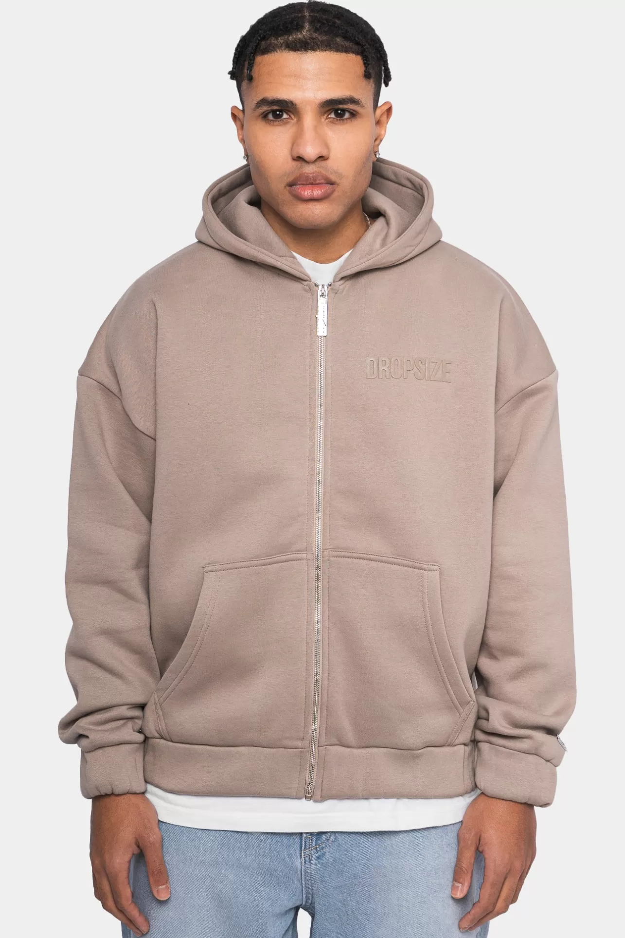 Dropsize SUPER HEAVY OVERSIZE LOGO ZIP HOODIE SIMPLY TAUPE* Zips