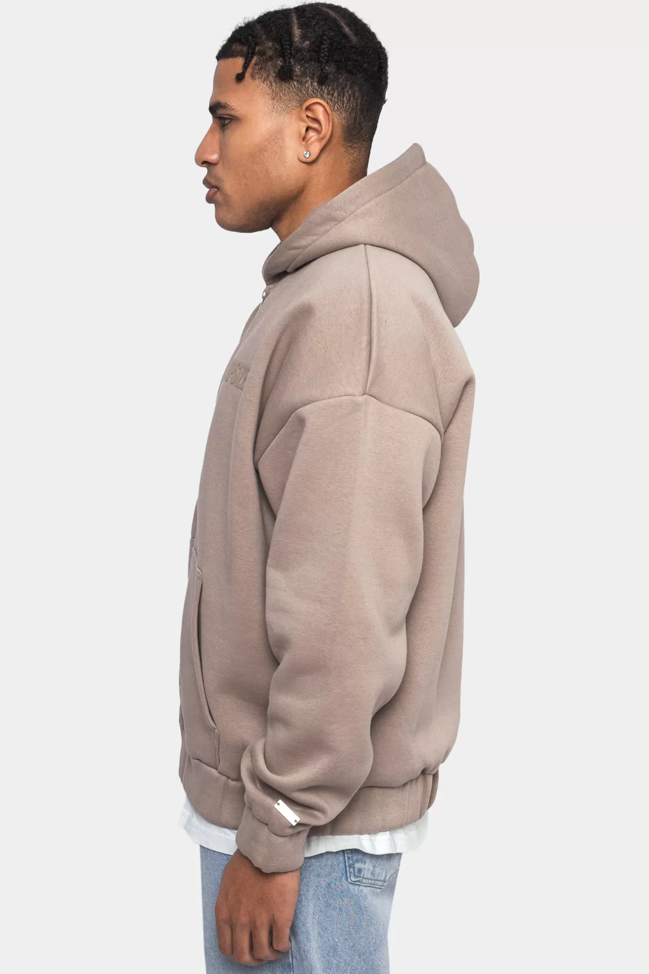 Dropsize SUPER HEAVY OVERSIZE LOGO ZIP HOODIE SIMPLY TAUPE* Zips