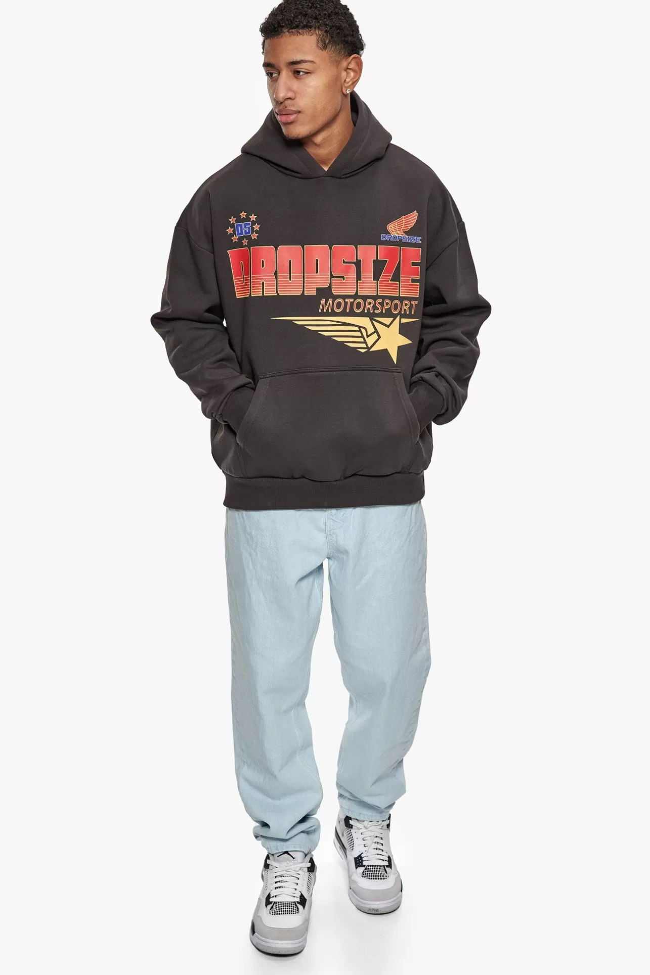 Dropsize SUPER HEAVY OVERSIZE RACING DEPARTMENT HOODIE WASHED BLACK* Hoodie