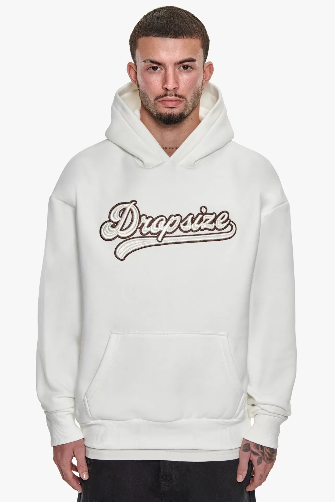 Dropsize SUPER HEAVY OVERSIZE SMOOTH LOGO HOODIE CREAM WHITE* Hoodie