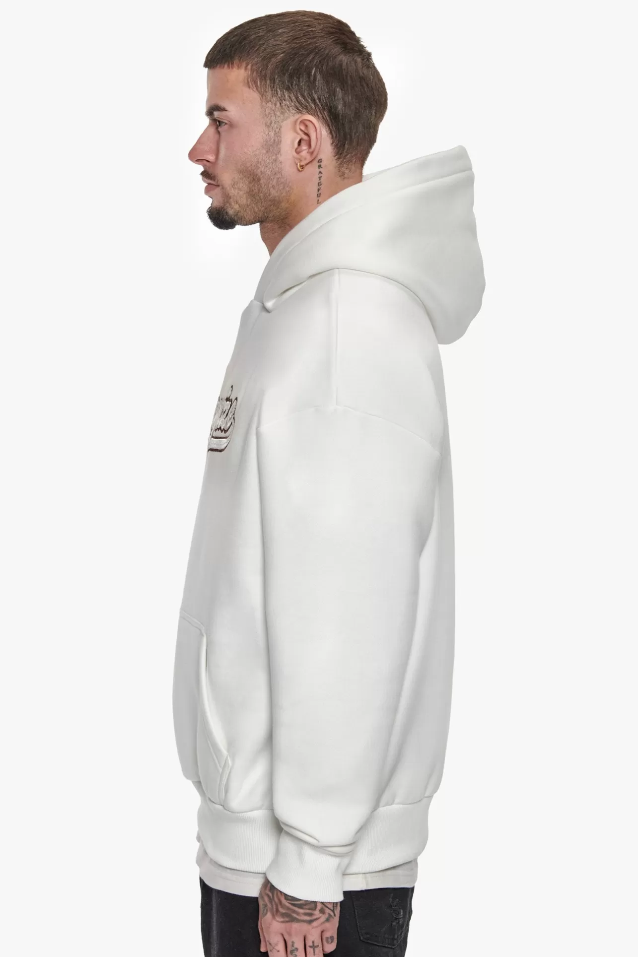 Dropsize SUPER HEAVY OVERSIZE SMOOTH LOGO HOODIE CREAM WHITE* Hoodie