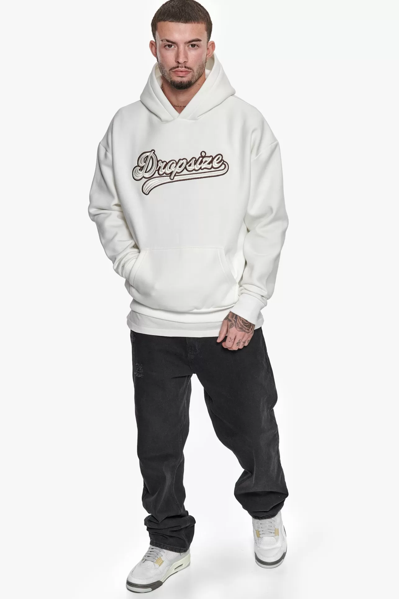 Dropsize SUPER HEAVY OVERSIZE SMOOTH LOGO HOODIE CREAM WHITE* Hoodie