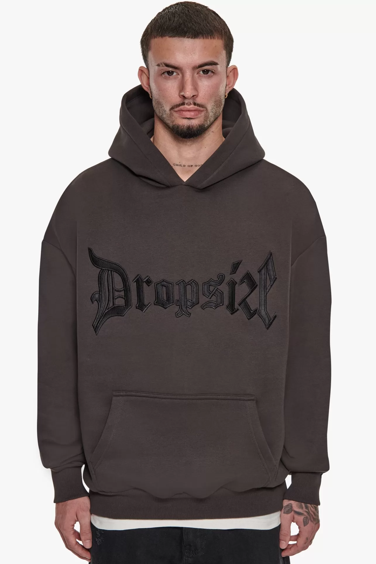 Dropsize SUPER HEAVY OVERSIZE V2 MIDDLE EMBO HOODIE WASHED BLACK / BLACK* Hoodie