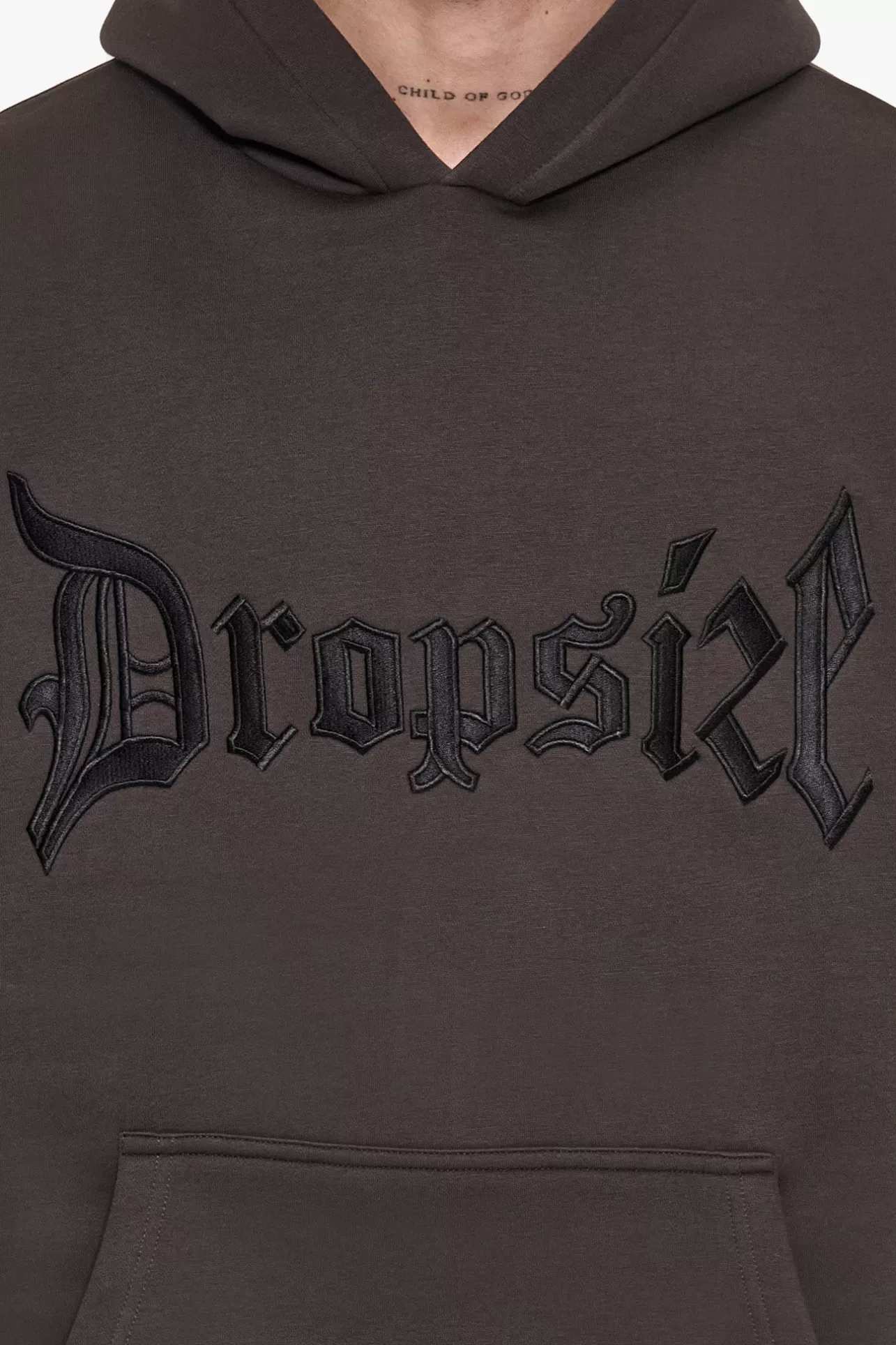 Dropsize SUPER HEAVY OVERSIZE V2 MIDDLE EMBO HOODIE WASHED BLACK / BLACK* Hoodie