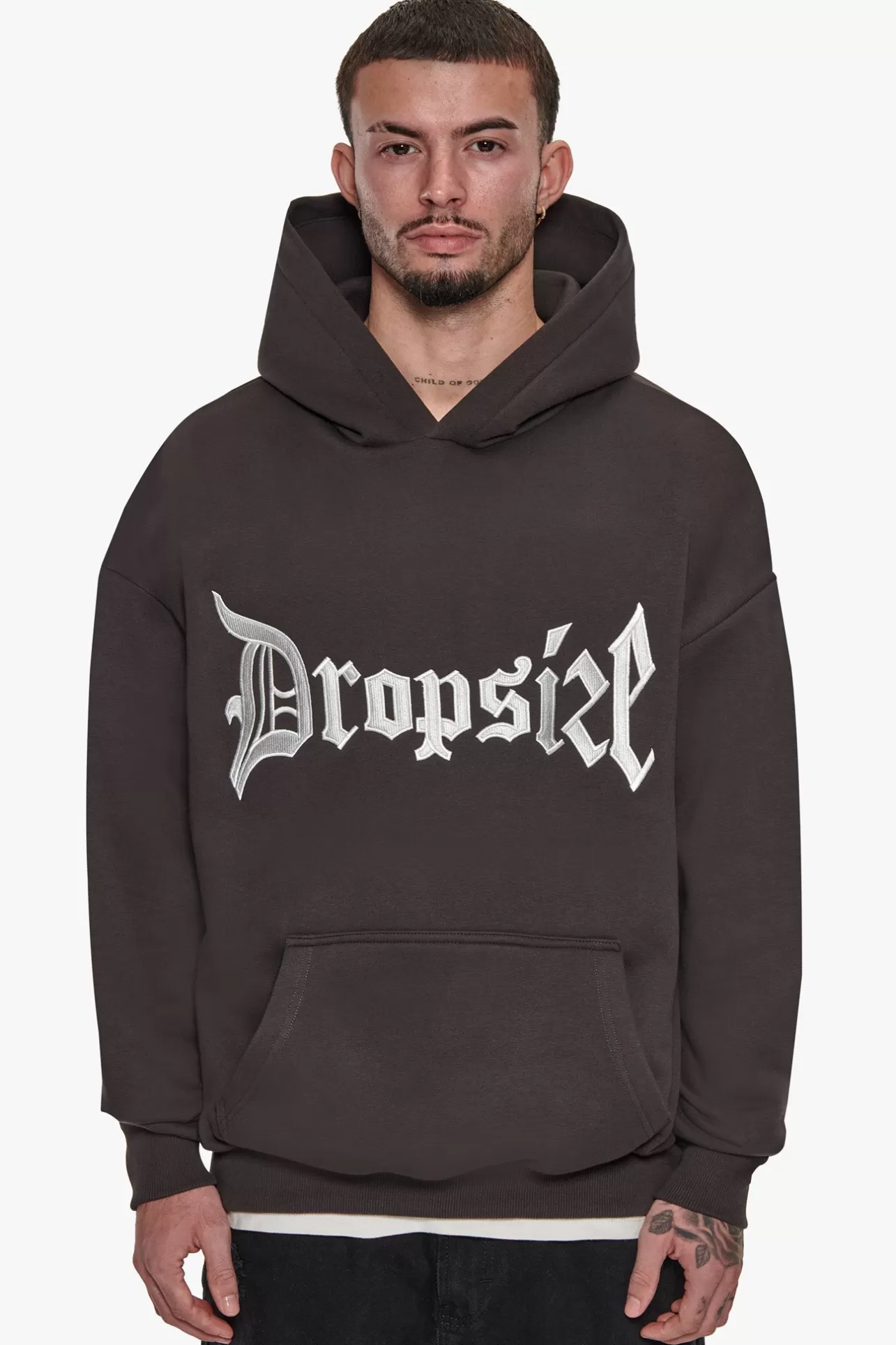 Dropsize SUPER HEAVY OVERSIZE V2 MIDDLE EMBO HOODIE WASHED BLACK / WHITE* Hoodie