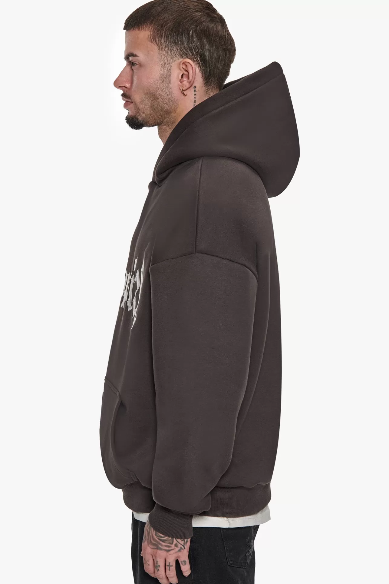 Dropsize SUPER HEAVY OVERSIZE V2 MIDDLE EMBO HOODIE WASHED BLACK / WHITE* Hoodie
