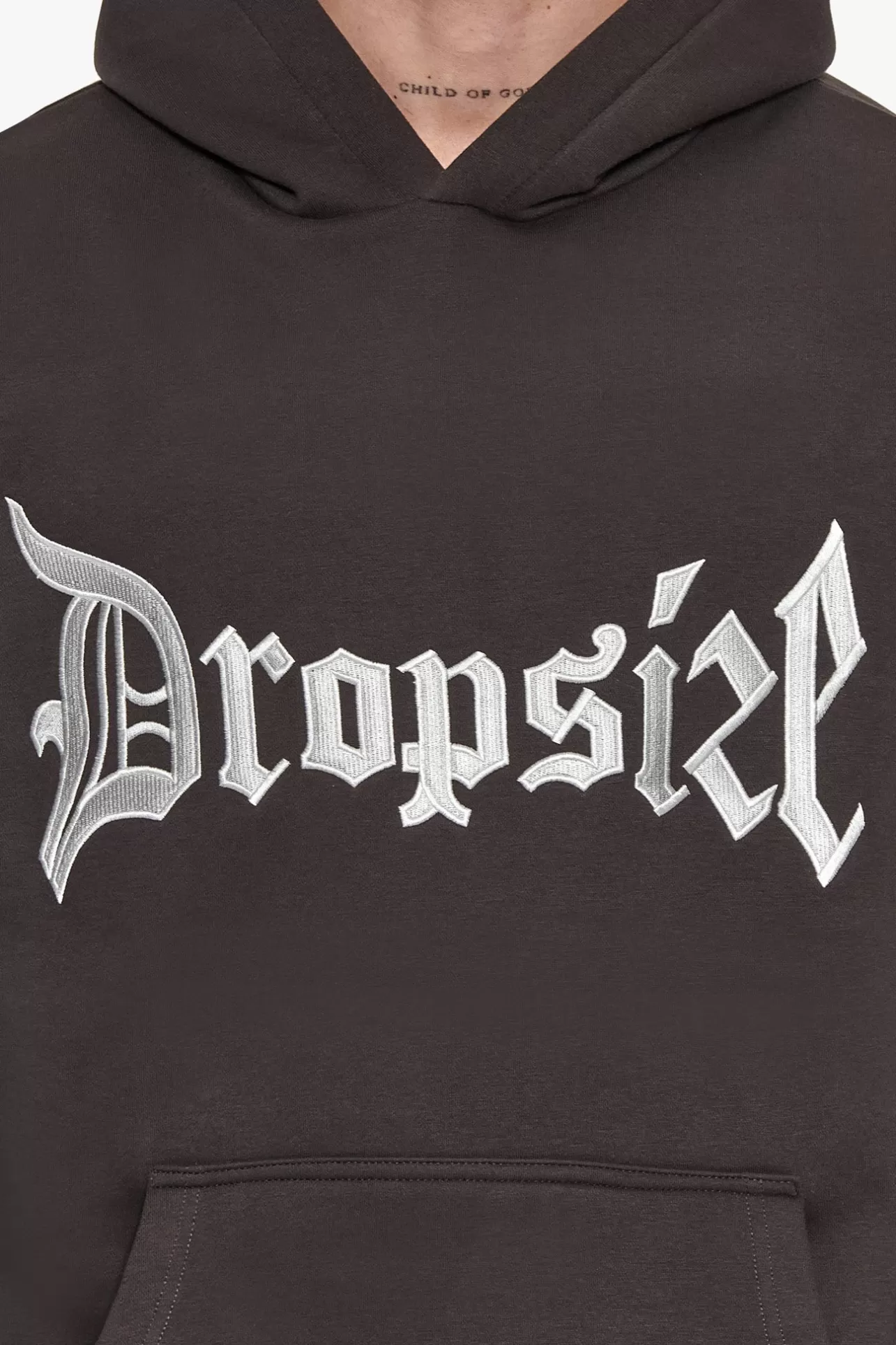 Dropsize SUPER HEAVY OVERSIZE V2 MIDDLE EMBO HOODIE WASHED BLACK / WHITE* Hoodie