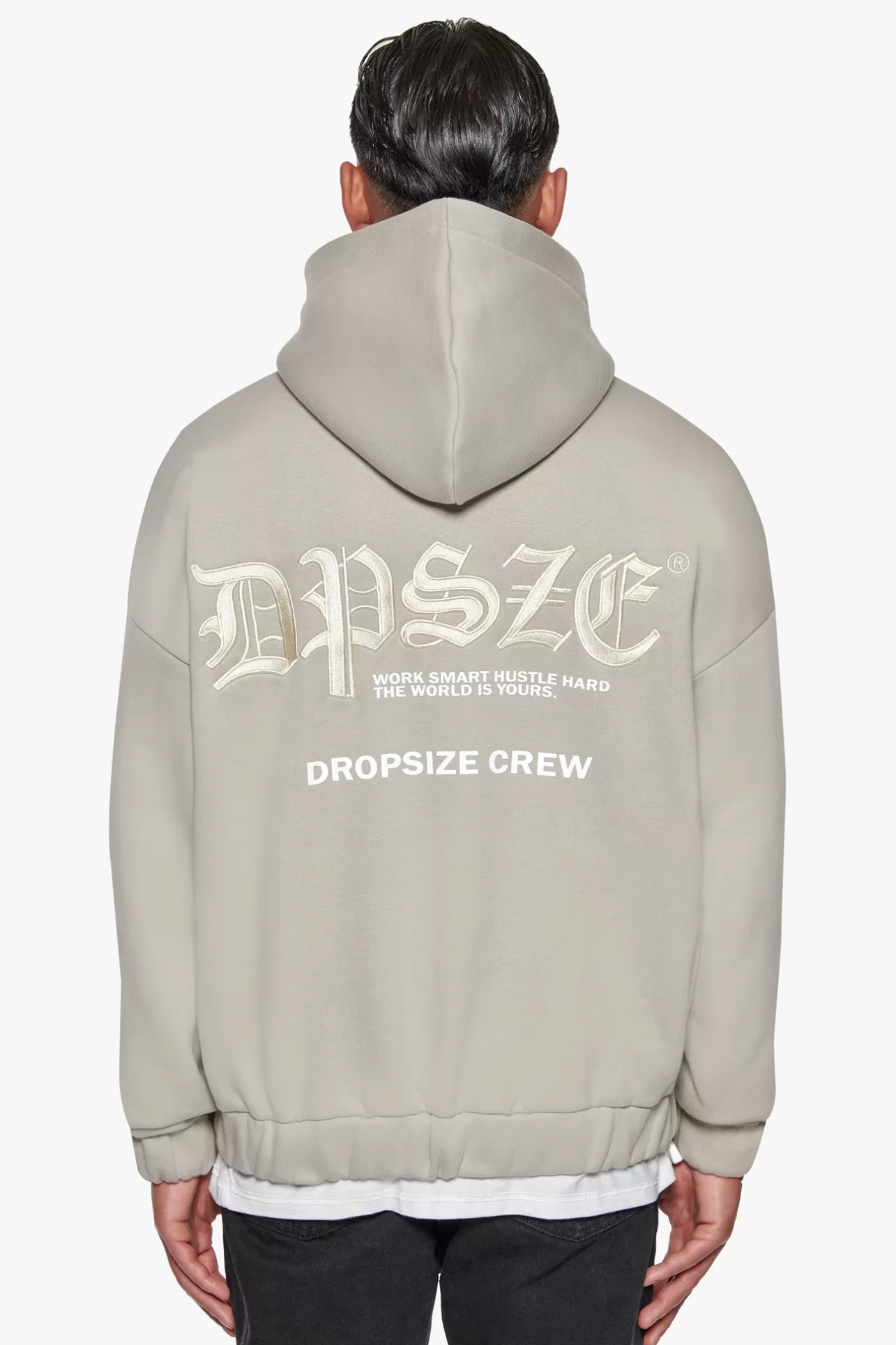 Dropsize SUPER HEAVY OVERSIZE WORK SMART HUSTLE HARD ZIP-HOODIE PUMICE STONE* Zips
