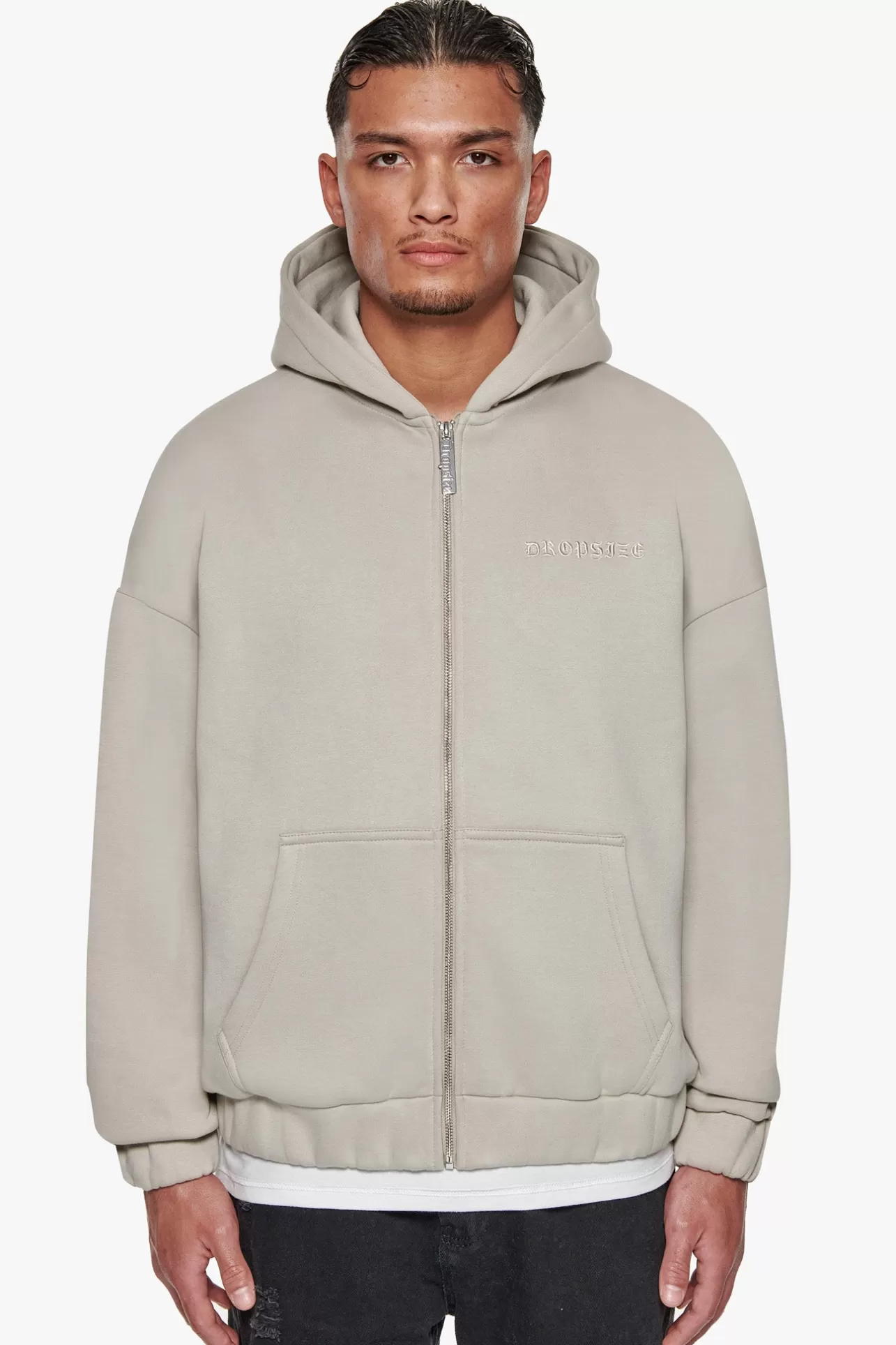 Dropsize SUPER HEAVY OVERSIZE WORK SMART HUSTLE HARD ZIP-HOODIE PUMICE STONE* Zips