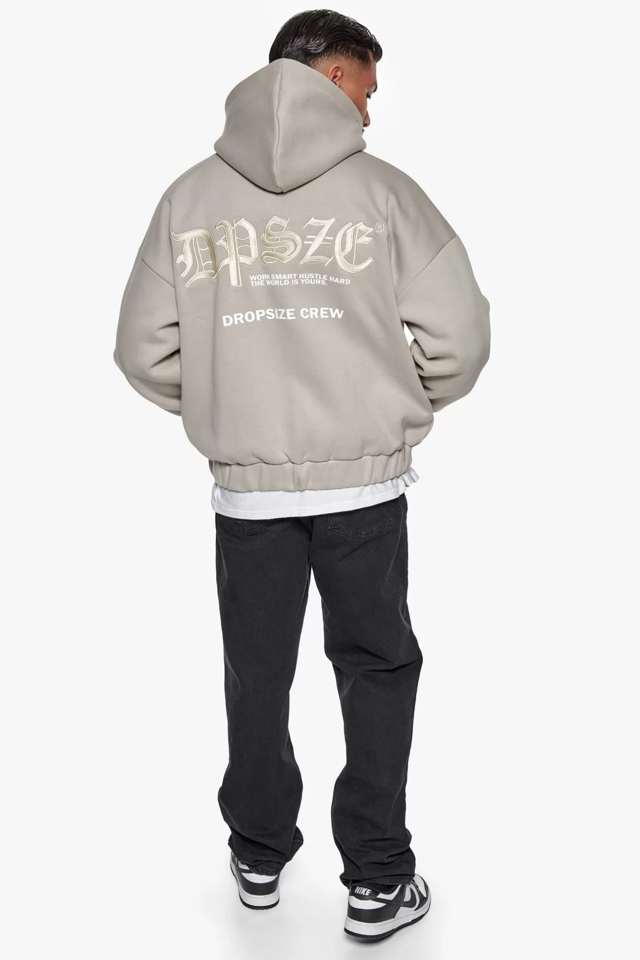 Dropsize SUPER HEAVY OVERSIZE WORK SMART HUSTLE HARD ZIP-HOODIE PUMICE STONE* Zips