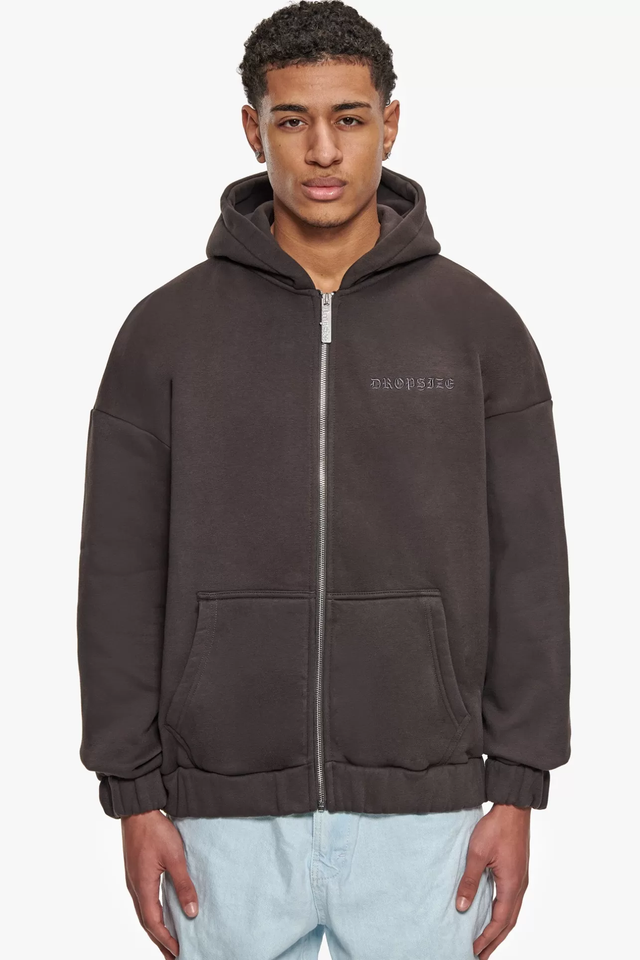 Dropsize SUPER HEAVY OVERSIZE WORK SMART ZIP-HOODIE WASHED BLACK* Zips