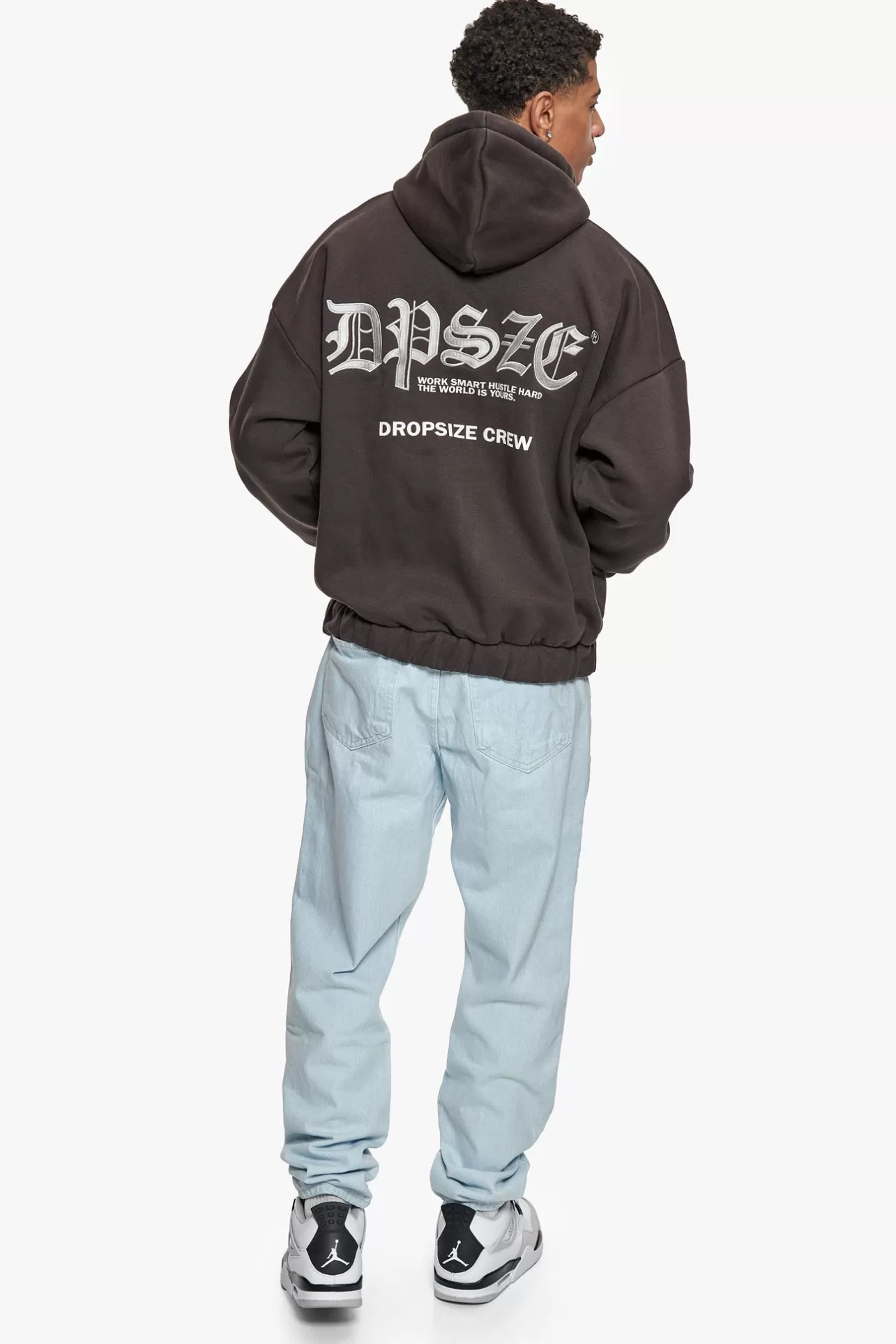 Dropsize SUPER HEAVY OVERSIZE WORK SMART ZIP-HOODIE WASHED BLACK* Zips